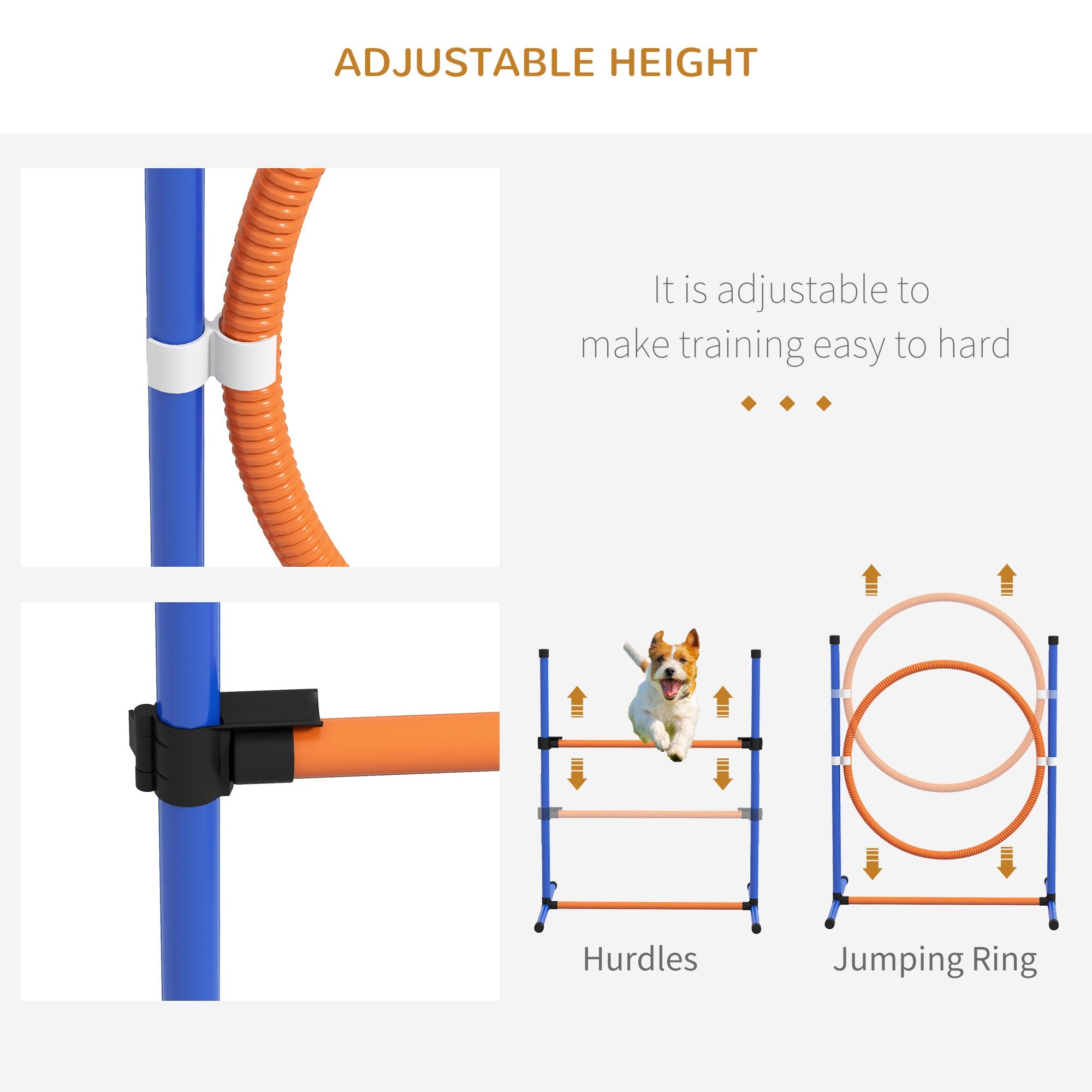 Five-Piece Dog Agility Equipment Set with Weave Poles, Jump Ring, Hurdle, Pause Box, Training Shorts, Bag, Orange-3