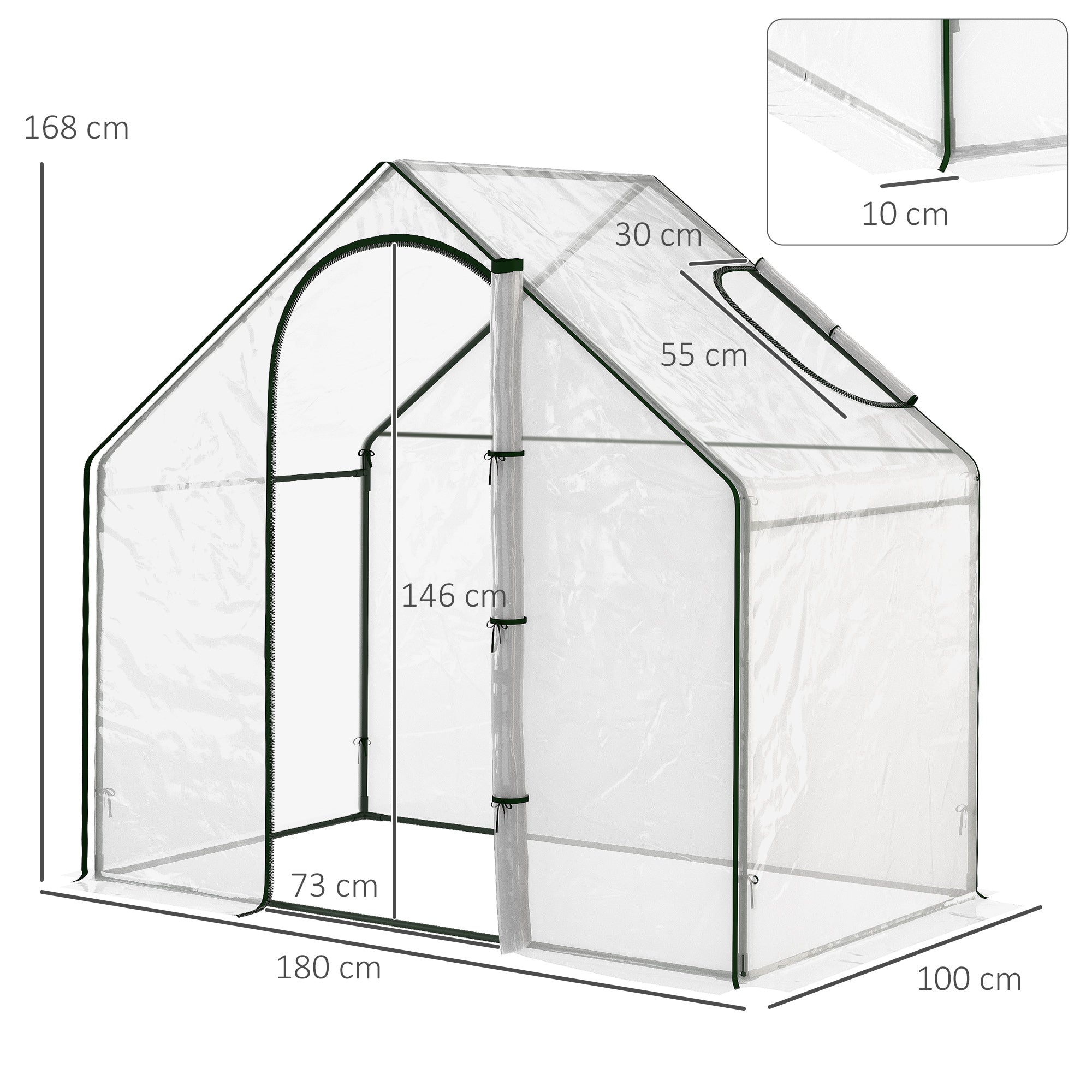 Walk In PVC Greenhouse Garden Outdoor Flower Planter Steel Frame w/ Zipped Door & Window 180 x 100 x 168CM White-2