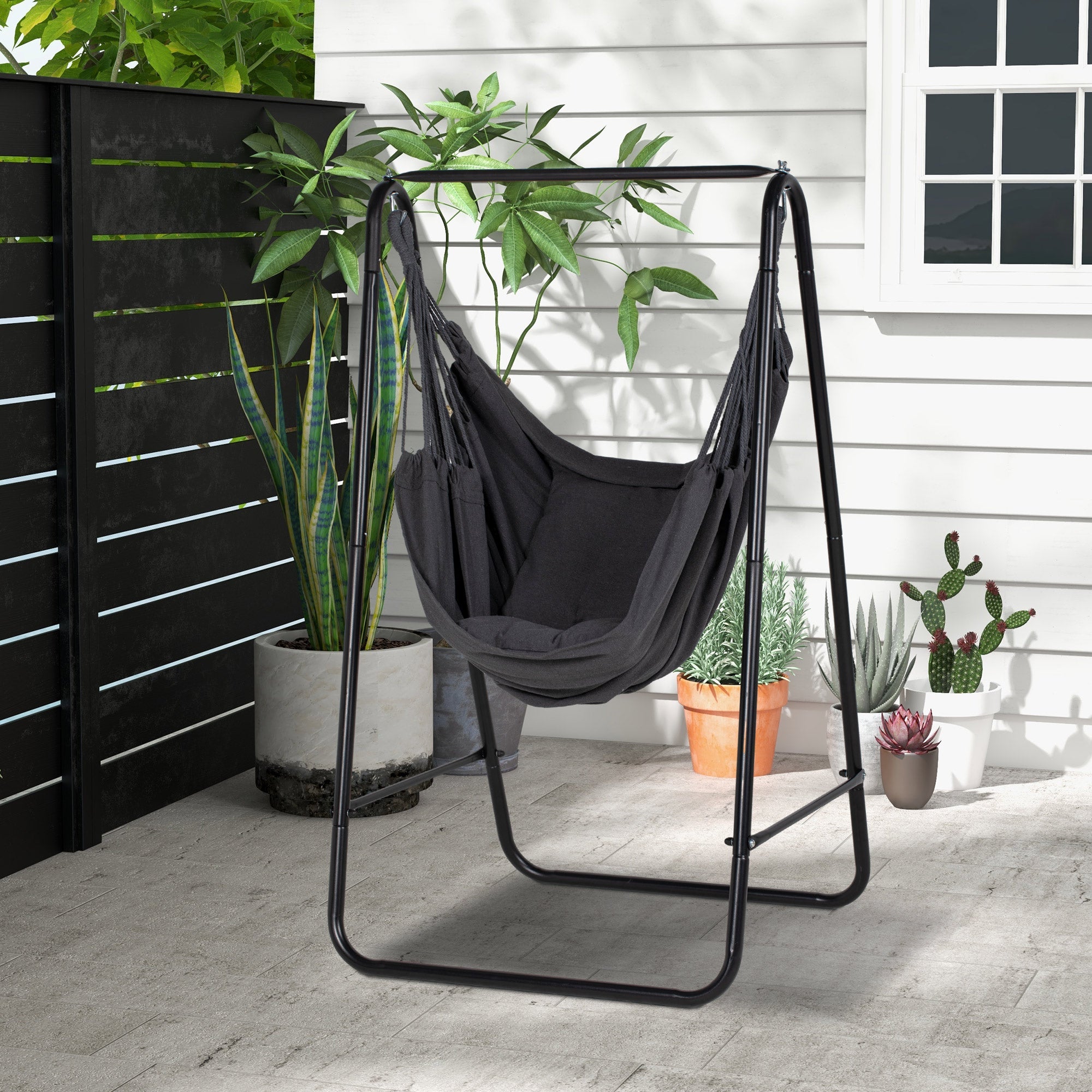 Hammock Chair with Stand, Hammock Swing Chair with Cushion, Dark Grey-1