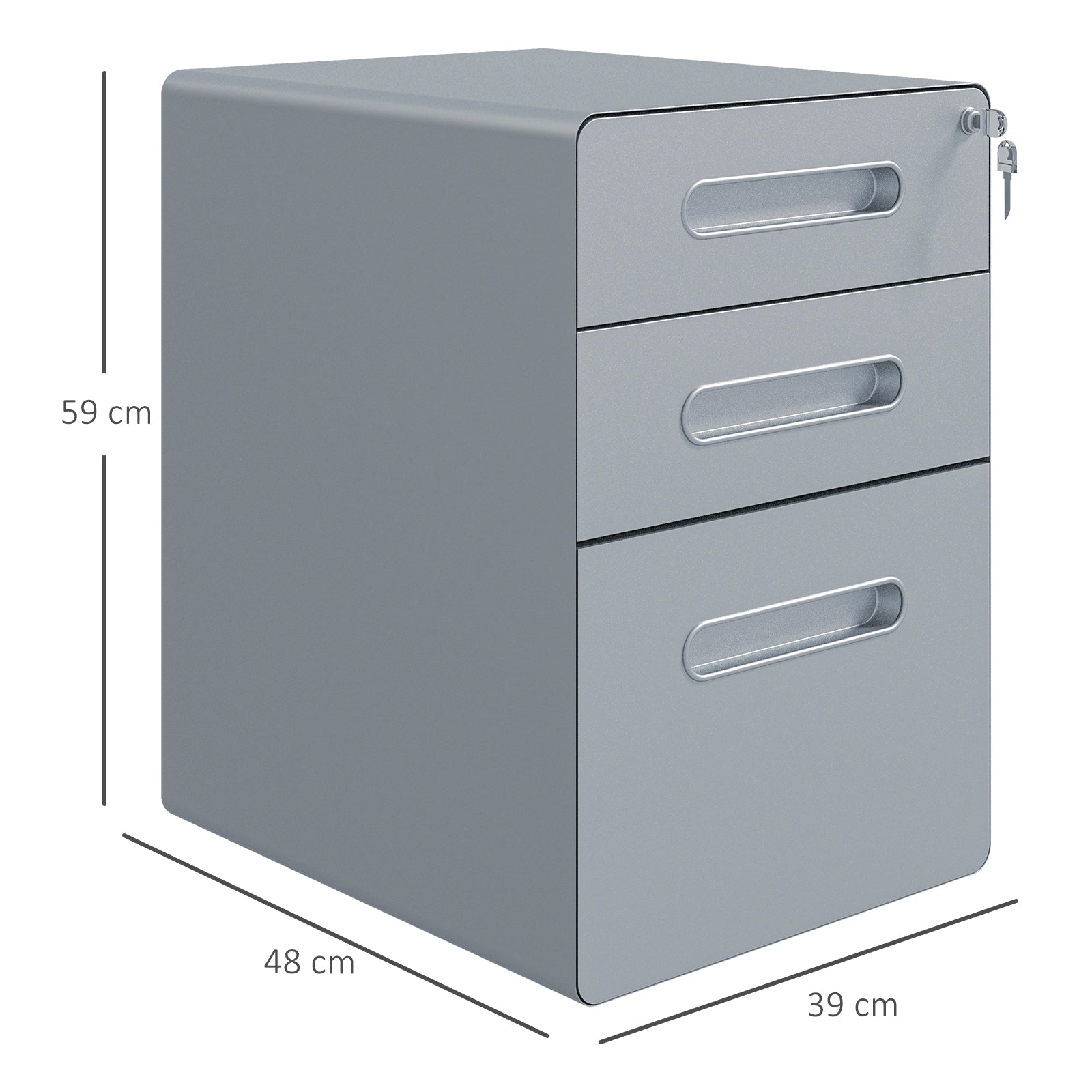 Lockable Cabinet, Rolling Filing Cabinet with 3 Drawers, Steel Office Drawer Unit for A4, Letter, Legal Sized Files-2