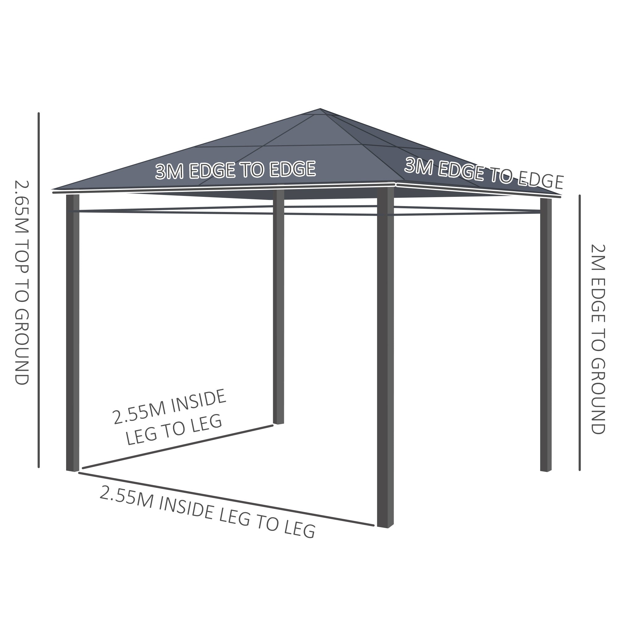 3 x 3(m) Hardtop Gazebo with UV Resistant Polycarbonate Roof, Steel & Aluminum Frame, Garden Pavilion with Curtains, Grey-2