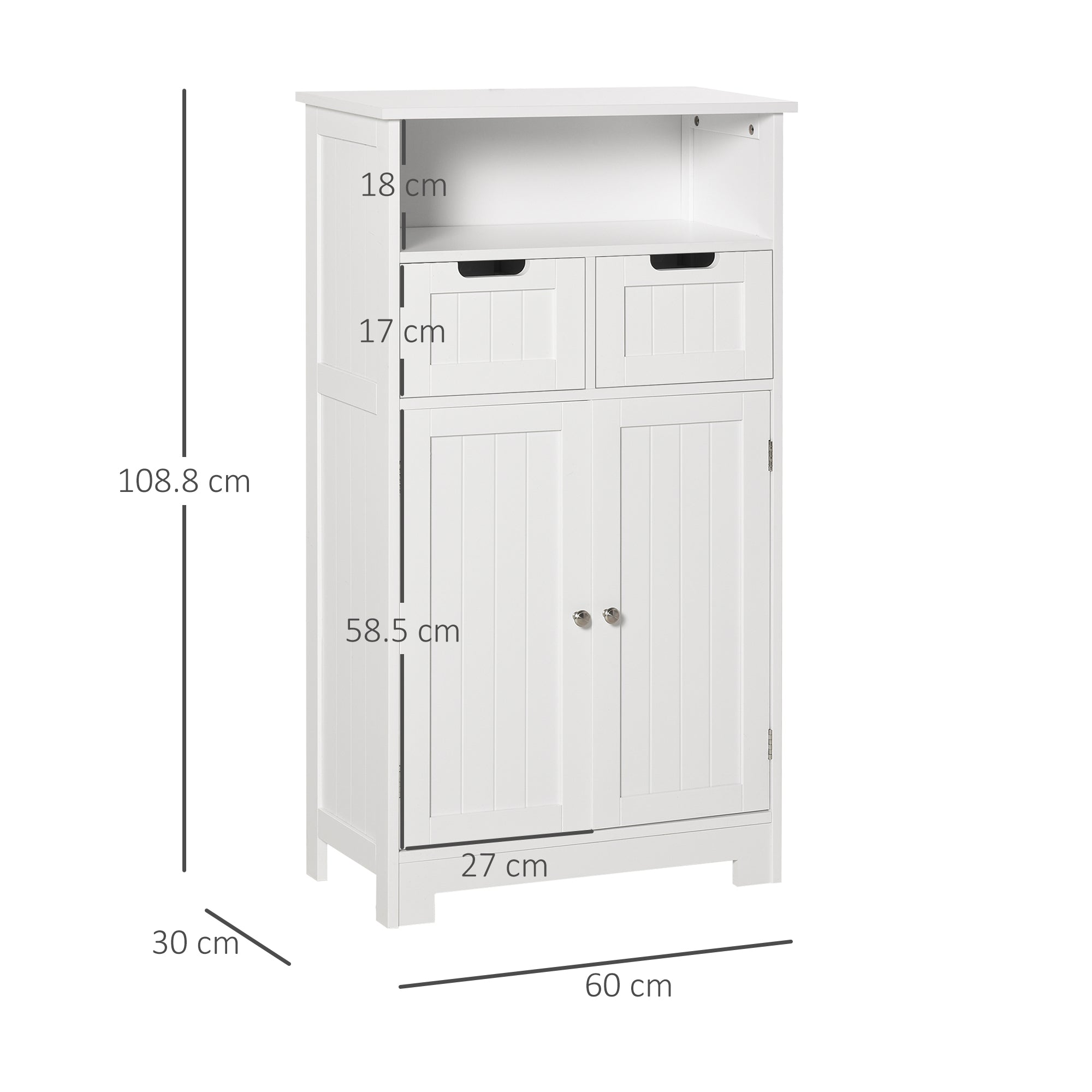 Freestanding Bathroom Cabinet, Narrow Freestanding Unit, Storage Cupboard Organizer with 2 Drawer Adjustable Shelf, White-2