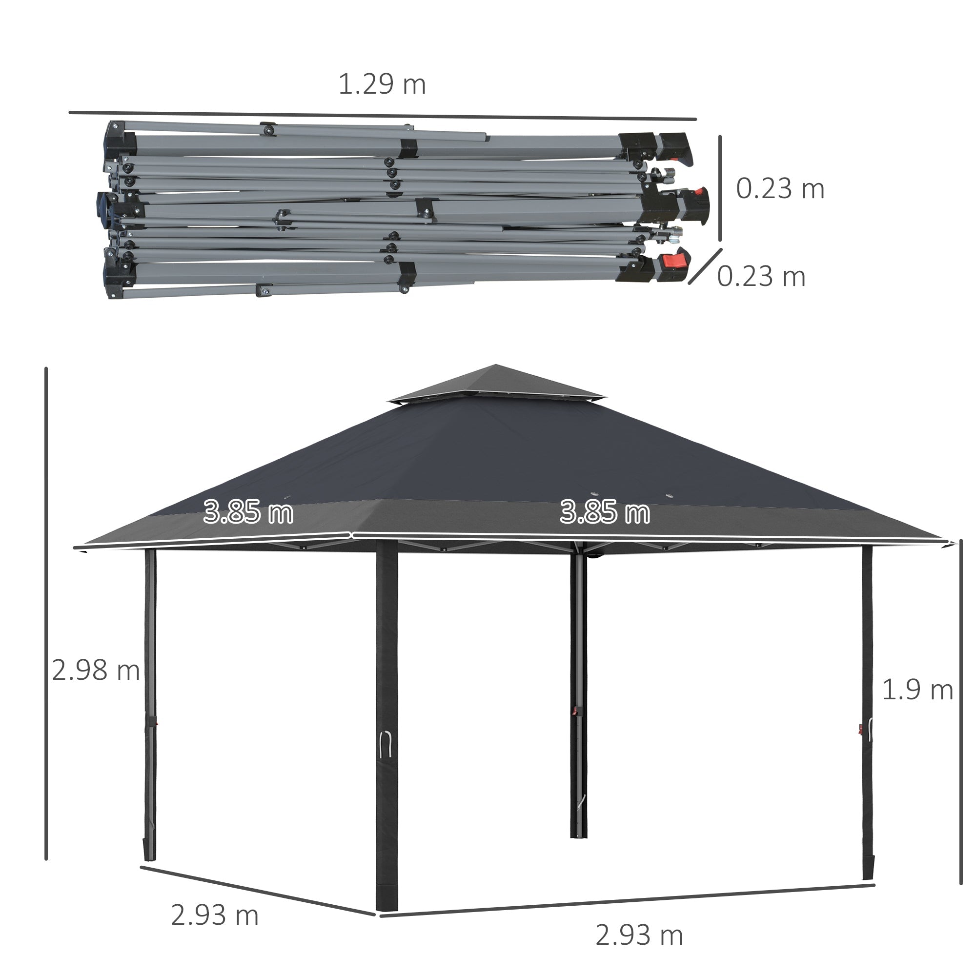 4 x 4m Pop-up Gazebo Double Roof Canopy Tent with UV Proof, Roller Bag & Adjustable Legs Outdoor Party, Steel Frame, Grey-2