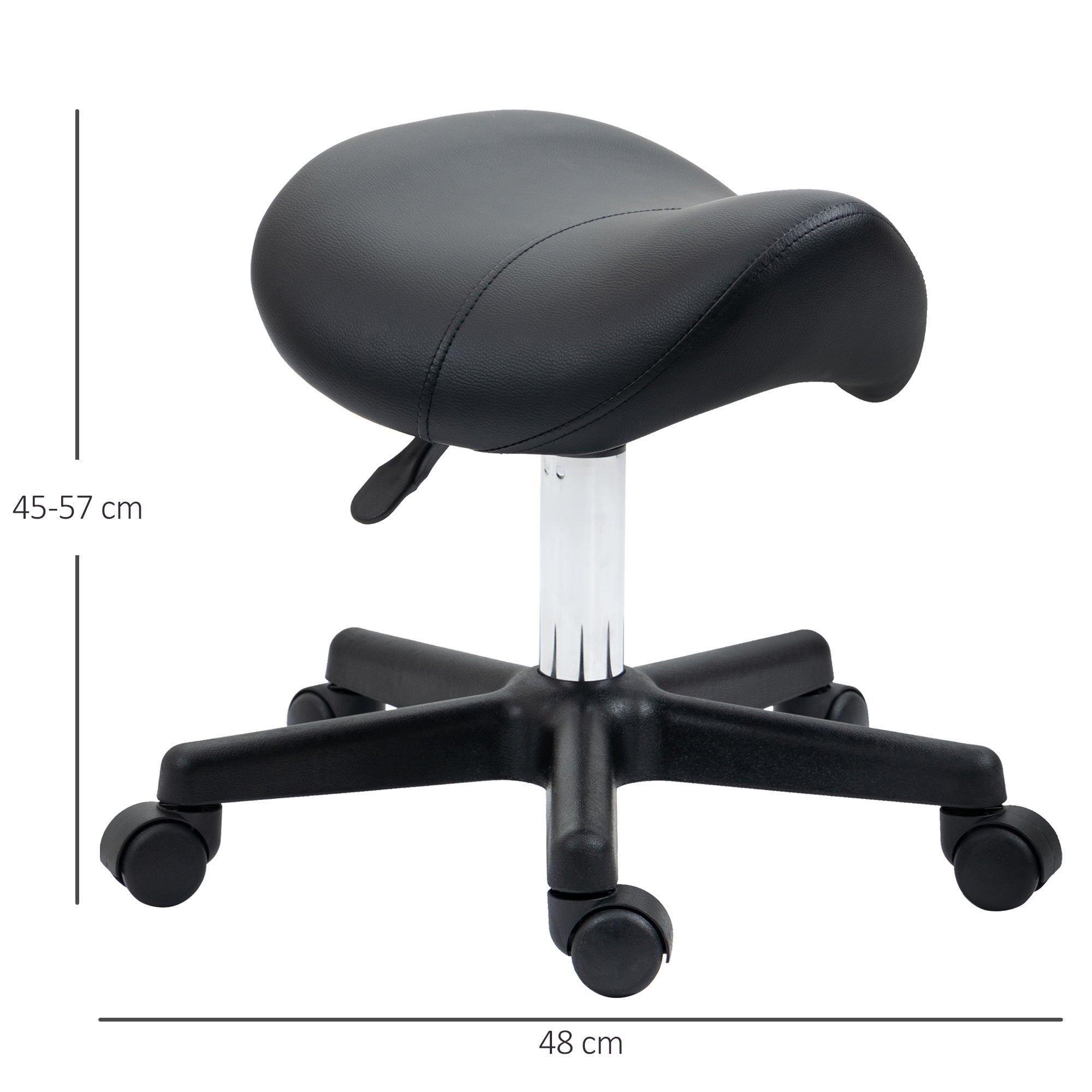 Saddle Stool, PU Leather Adjustable Rolling Salon Chair with Steel Frame for Massage, Spa, Beauty and Tattoo, Black-2
