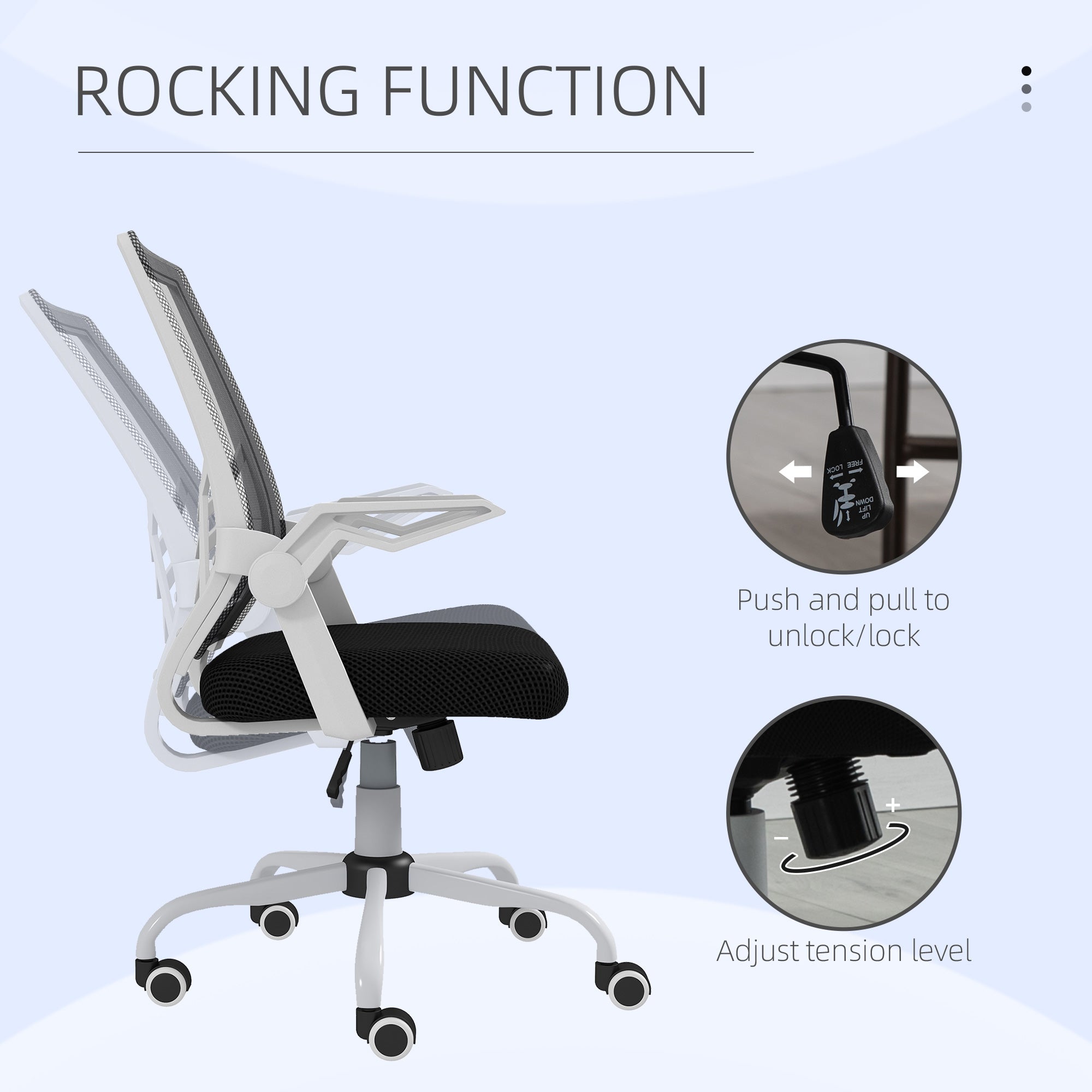 Mesh Office Chair, Computer Desk Chair with Flip-up Armrests, Lumbar Back Support and Swivel Wheels, Black-4