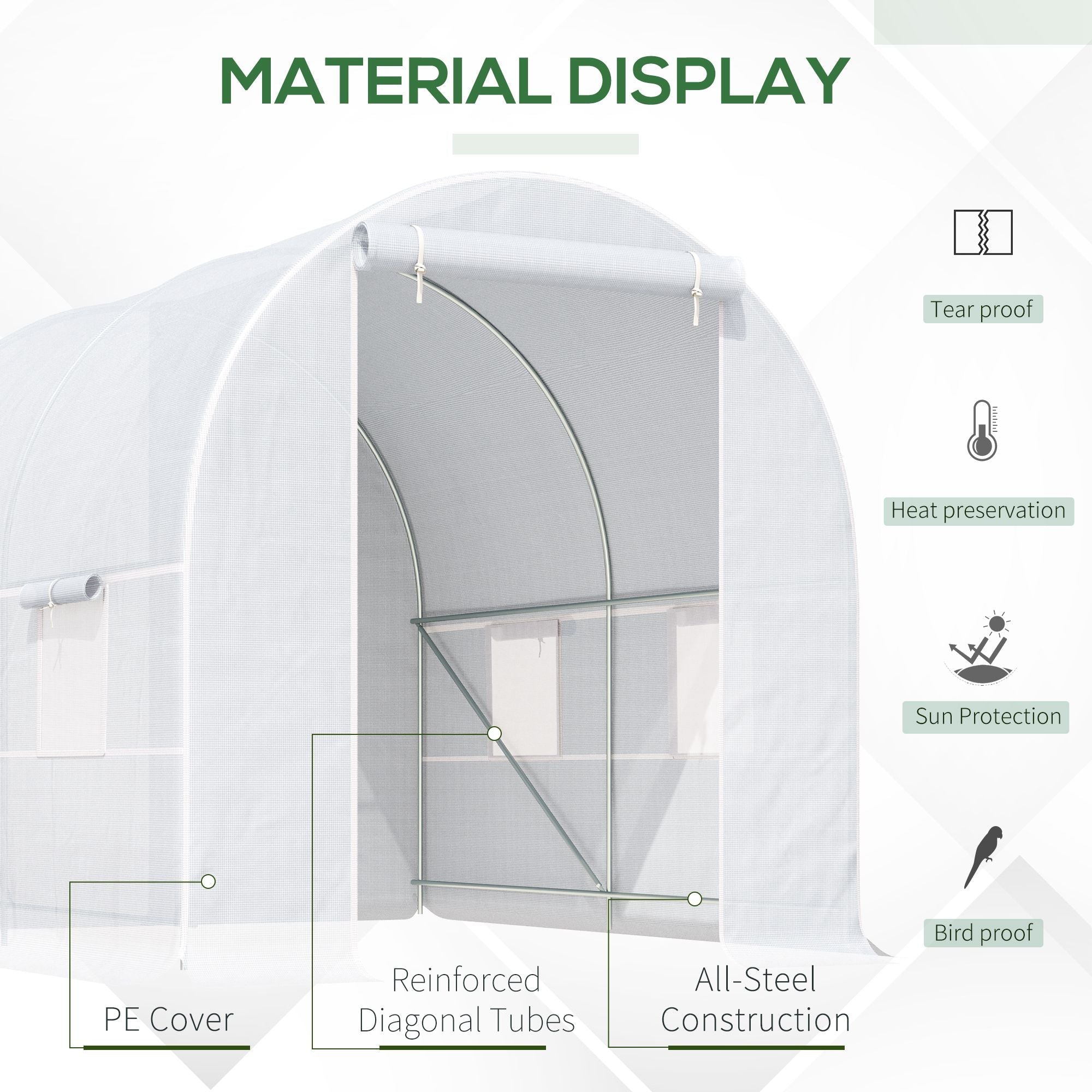 2.5 x 2 x 2 m Large Galvanized Steel Frame Outdoor Poly Tunnel Garden Walk-In Patio Greenhouse - White-3