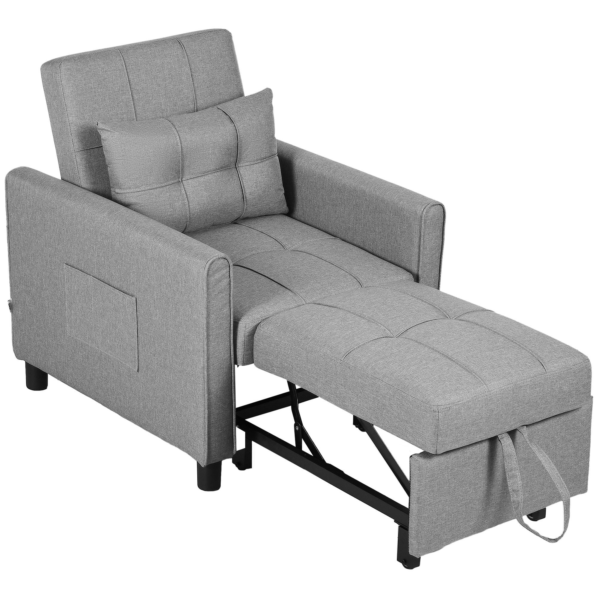 3-In-1 Convertible Chair Bed, Pull Out Sleeper Chair, Fold Out Bed with Adjustable Backrest, Side Pockets, Light Grey-0