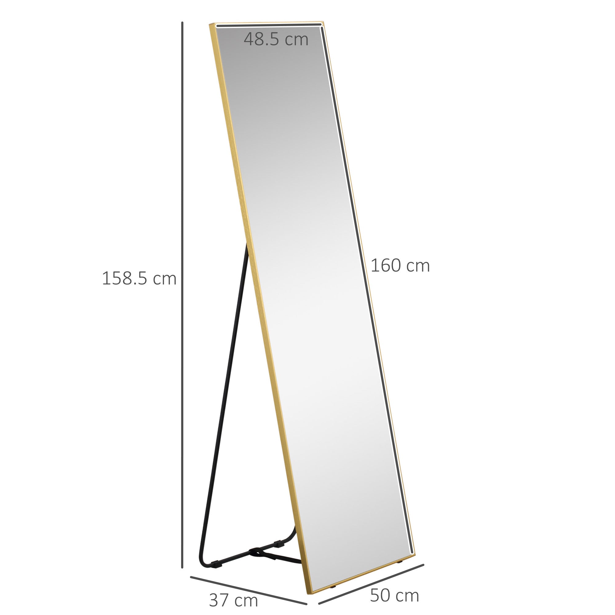 Full Length Mirror Wall-Mounted, 160 x 50 cm Freestanding Rectangle Dressing Mirror for Bedroom, Living Room, Gold Frame-2
