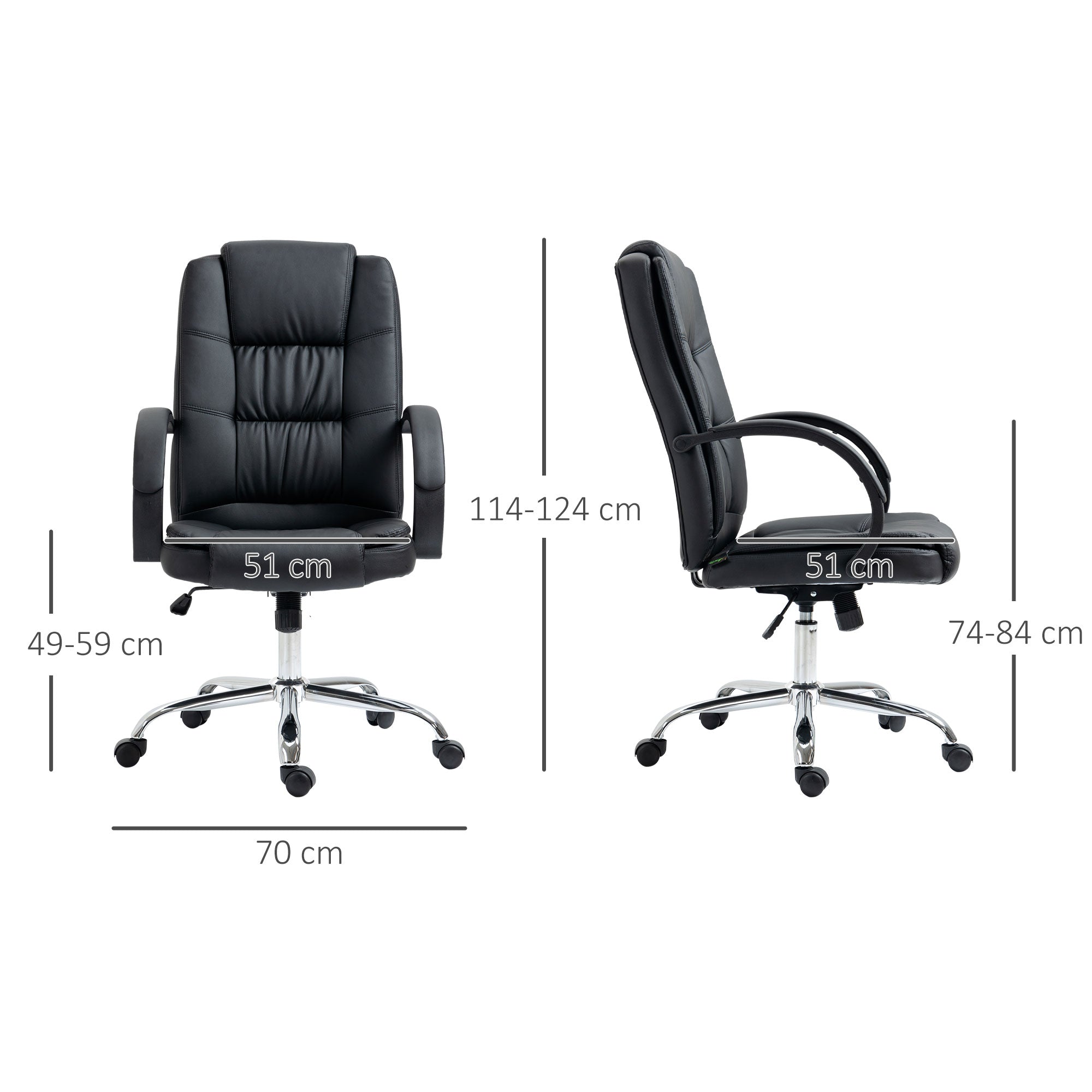 High Back Swivel Chair, PU Leather Executive Office Chair with Padded Armrests, Adjustable Height, Tilt Function, Black-2