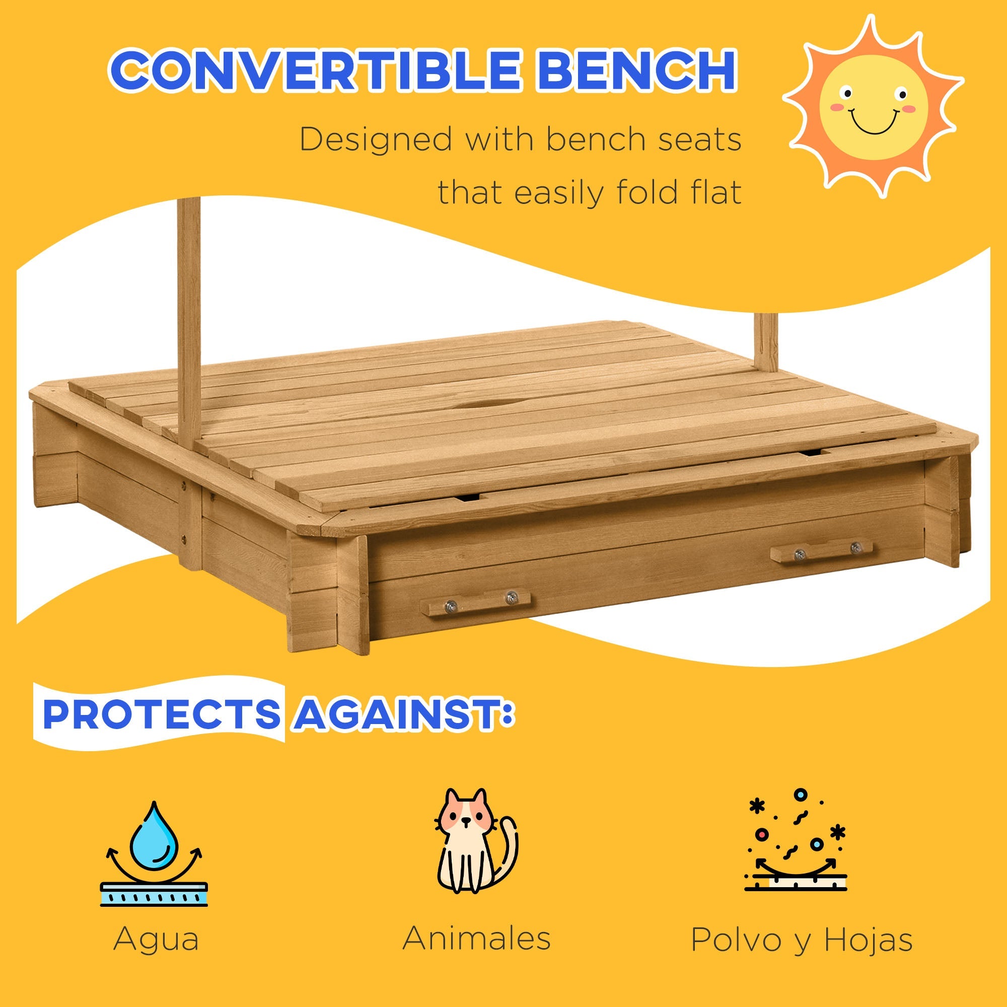 Wooden Sandpit with Adjustable Canopy Light Brown-4
