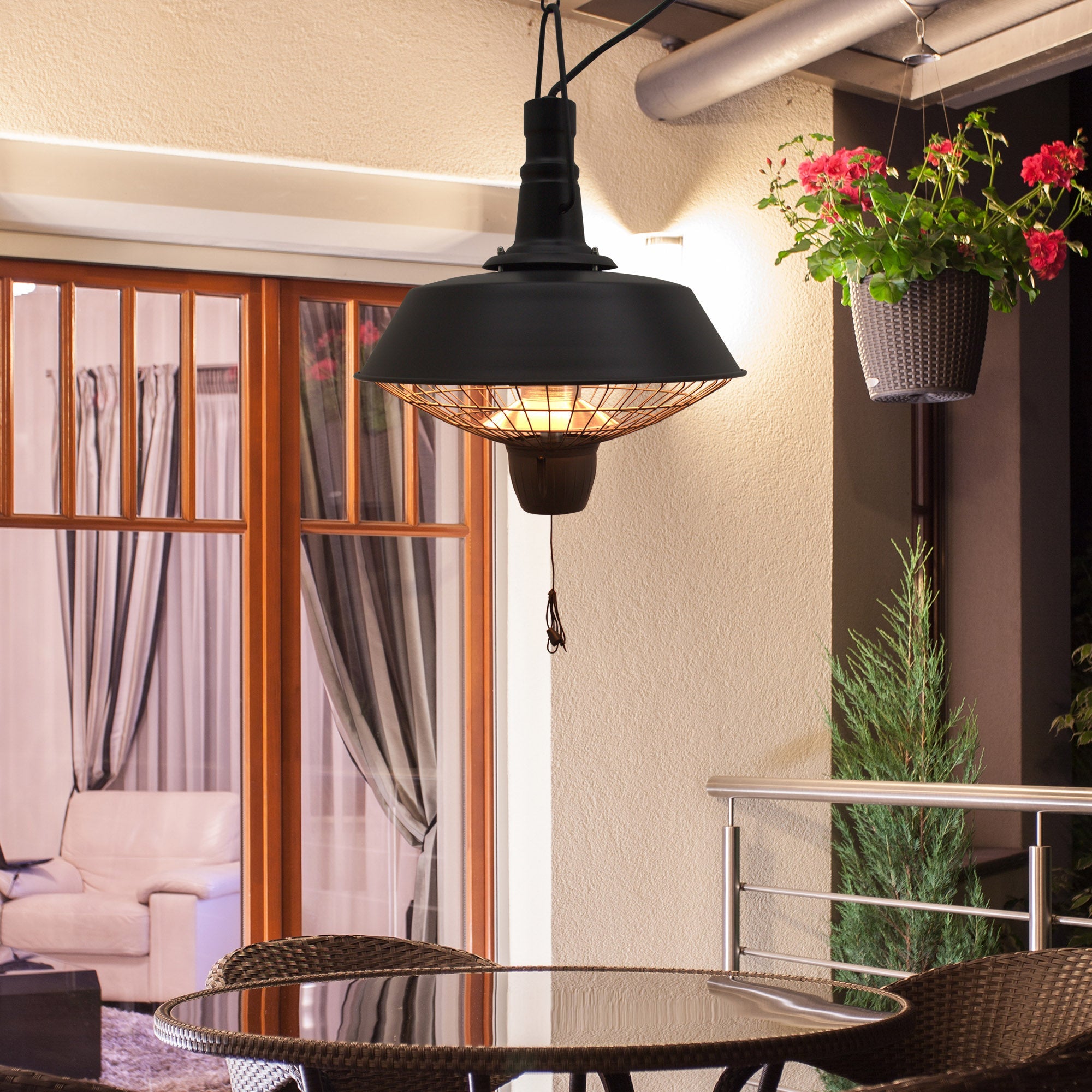 2100W Outdoor Ceiling Mounted Halogen Electric Heater Hanging Patio Garden Warmer Light - Black-1