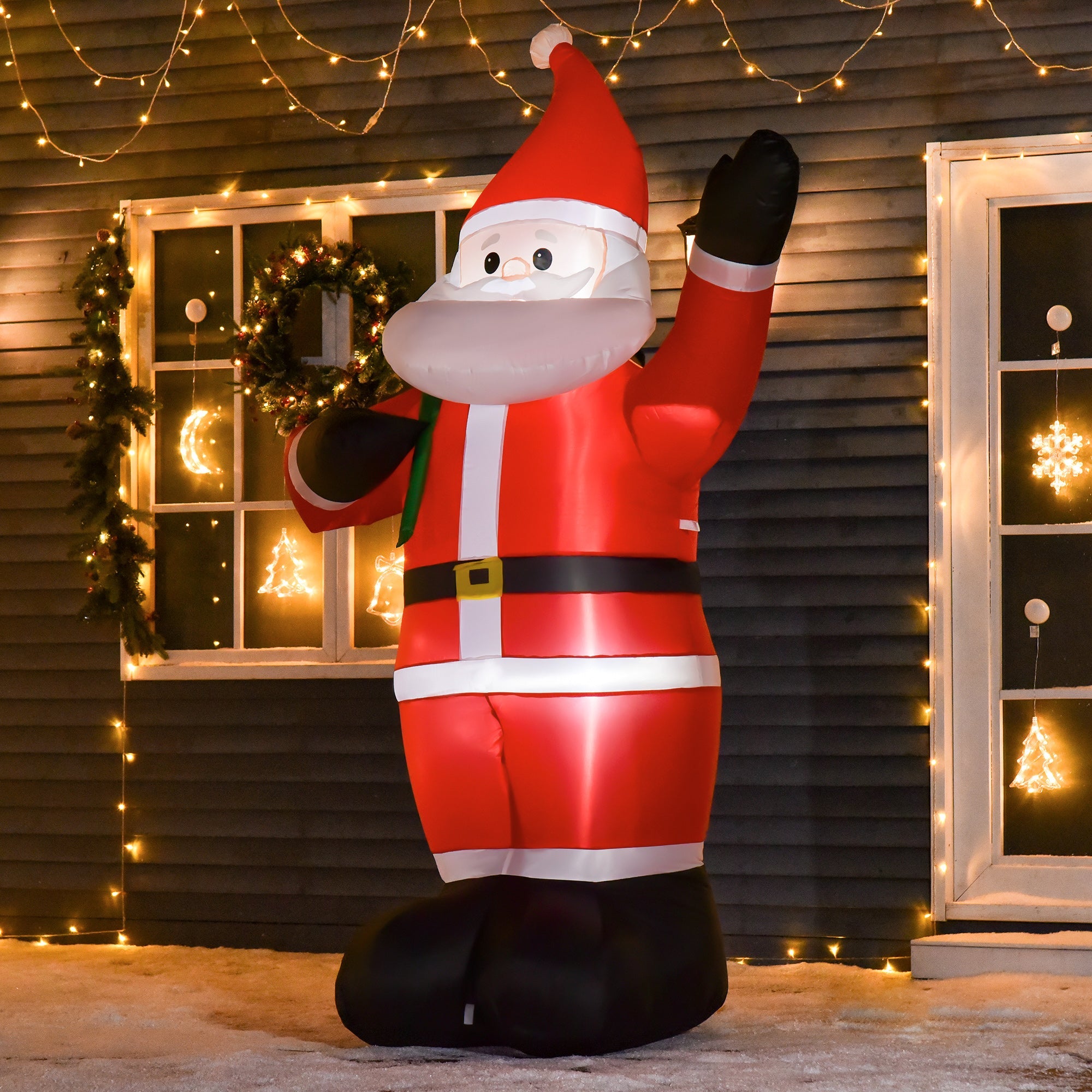 2.4m Christmas Inflatable Santa Holiday Yard Decoration with LED Lights, Indoor Outdoor Lawn Blow Up Decor-1