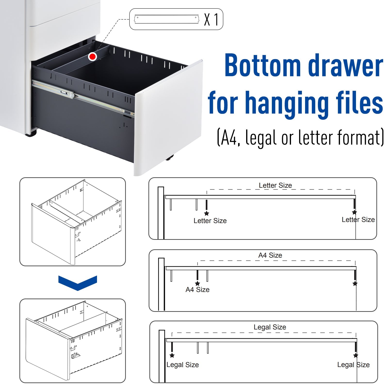 Fully Assembled 3 Drawer Steel Metal Filing Cabinet Lockable Rolling Vertical File Cabinet White-4