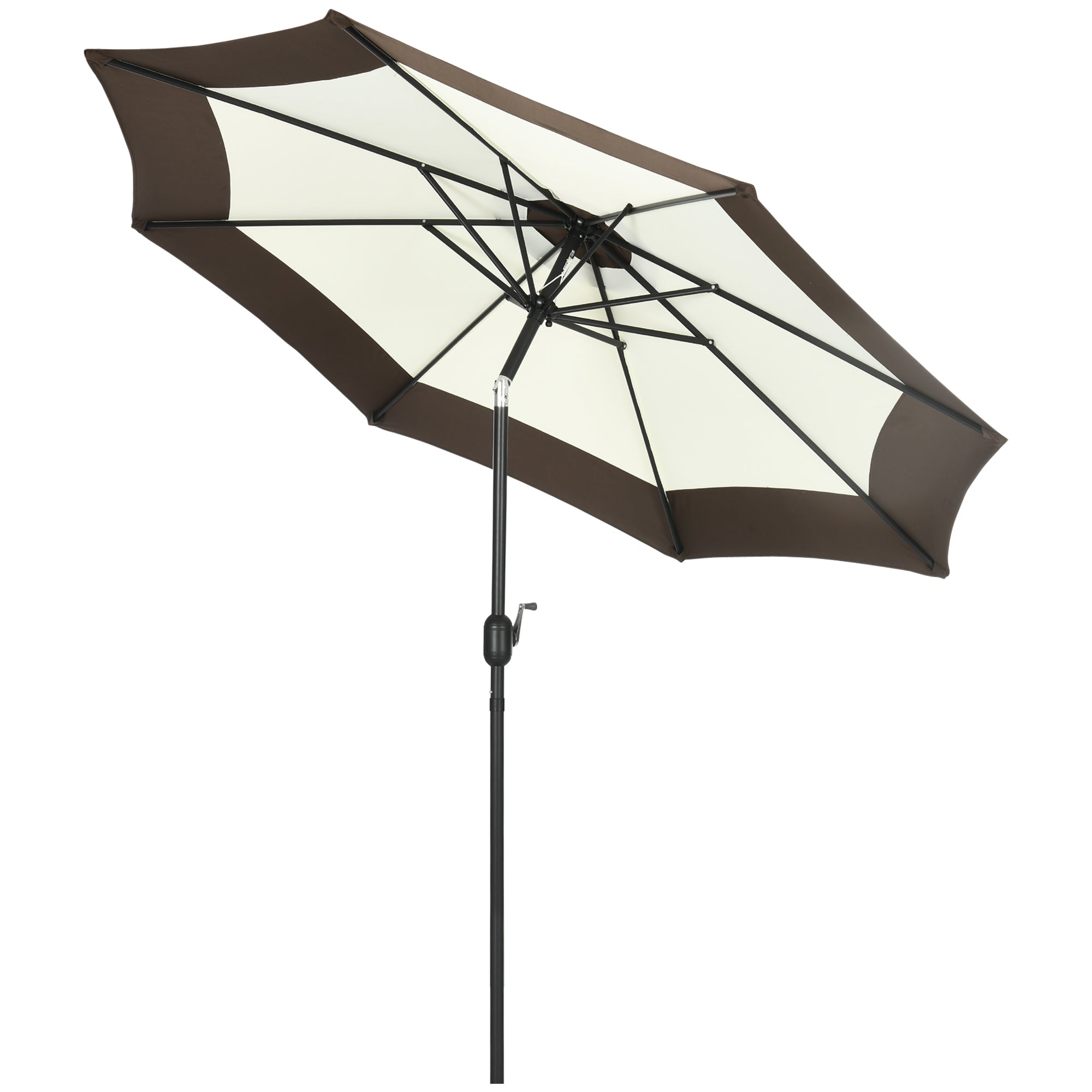 2.7m Garden Parasol Umbrella with 8 Metal Ribs, Tilt and Crank, Outdoor Sunshades for Garden, Patio, Beach, Yard, Coffee-0