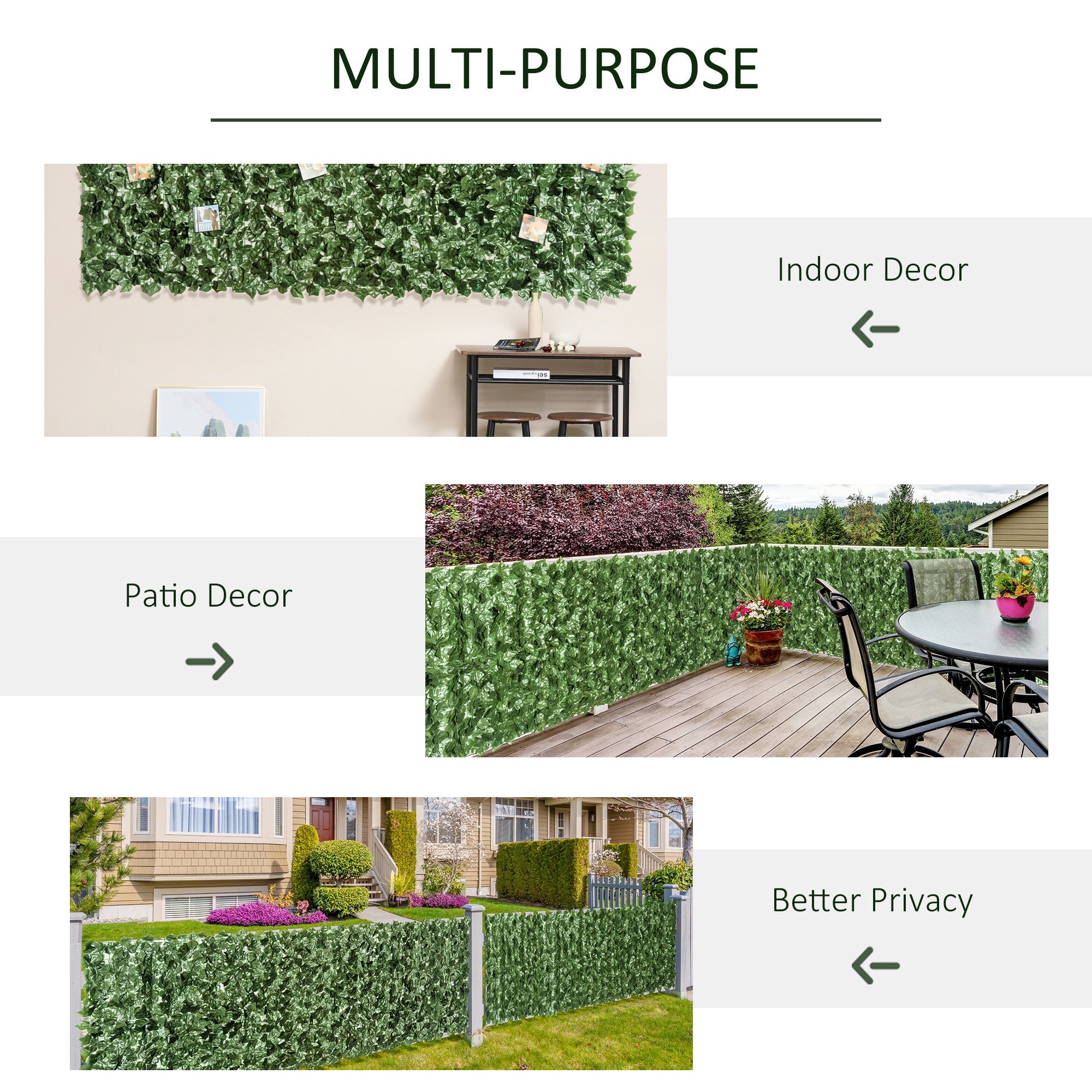 4-Piece Artificial Leaf Hedge Screen Privacy Fence Panel for Garden Outdoor Indoor Decor, Dark Green, 2.4M x 1M-4