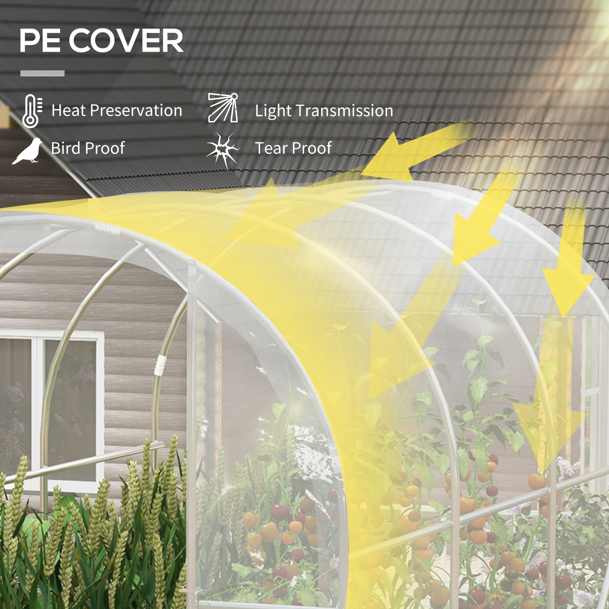 Polytunnel Greenhouse Walk-in Grow House with PE Cover, Door and Galvanised Steel Frame, 3 x 2 x 2m, Clear-3