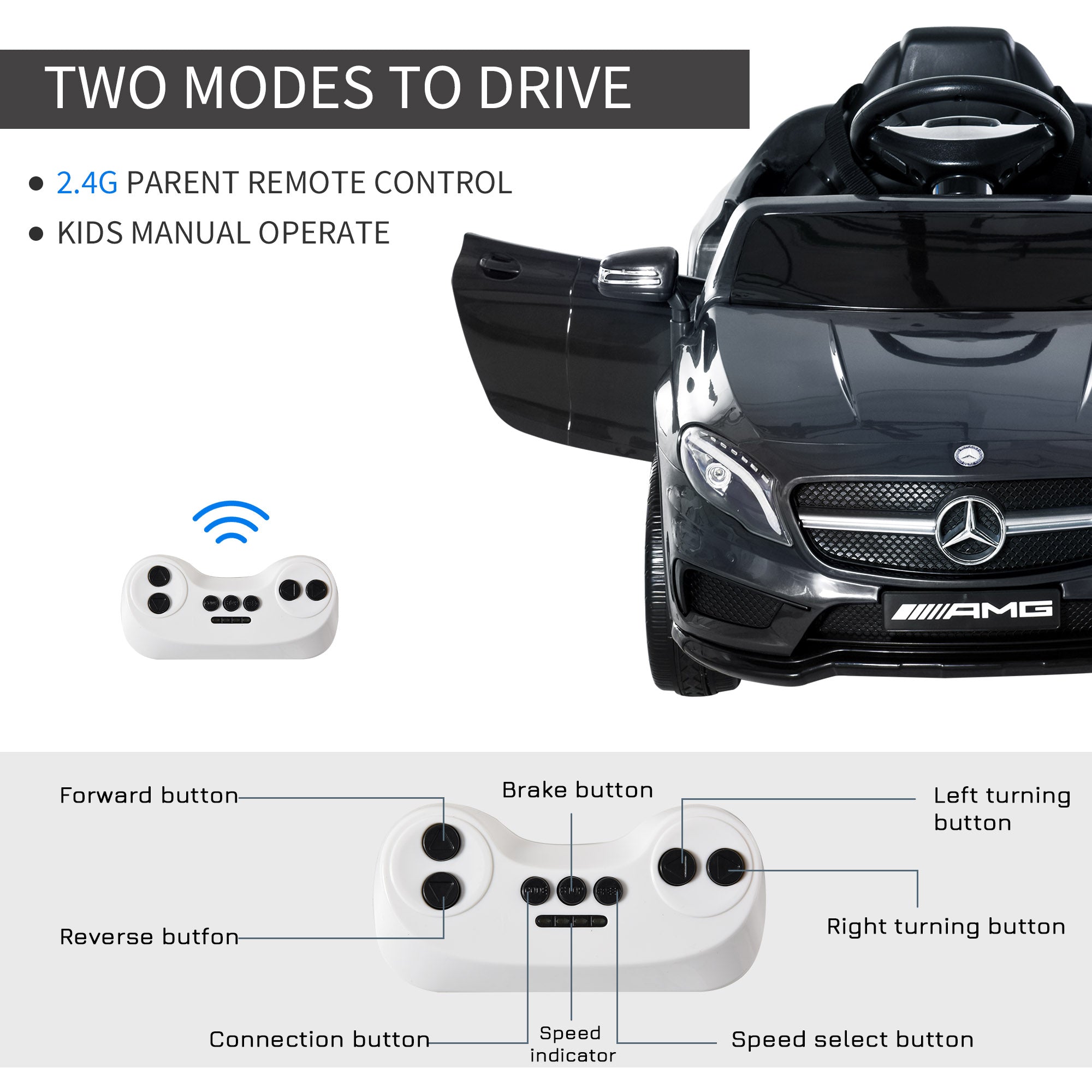 Compatible Kids Children Ride On Car Mercedes Benz GLA Licensed 6V Battery Rechargeable Headlight Music Remote Control High/Low Speed Toy Black-4