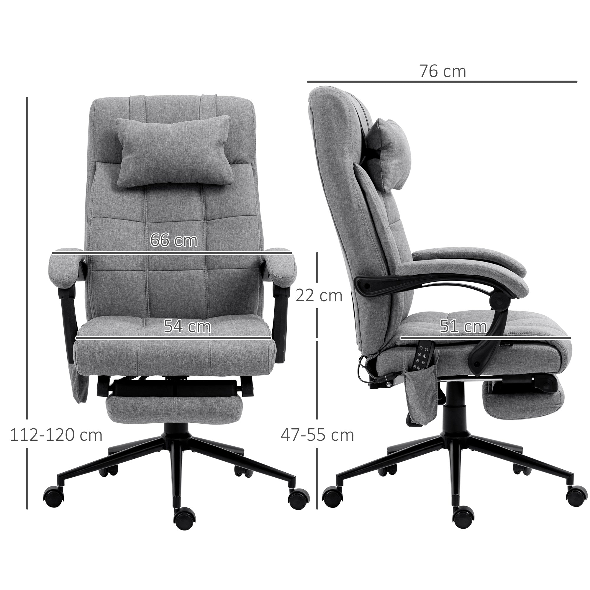 Vibration Massage Office Chair with Heat, Fabric Computer Chair with Head Pillow, Footrest, Armrest, Reclining Back, Grey-2
