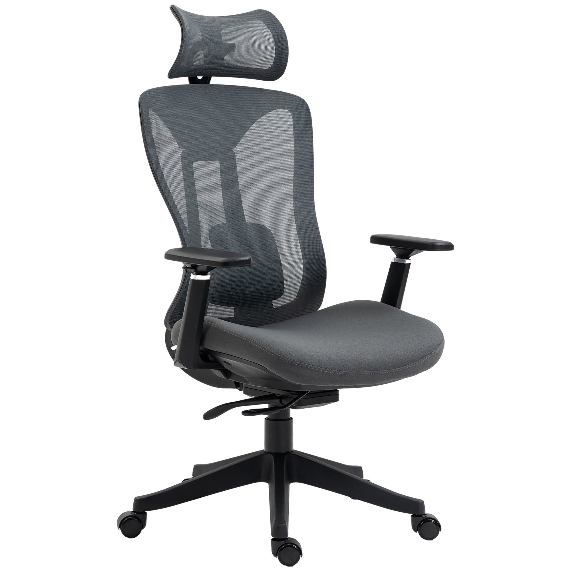 Mesh Office Chair, Reclining Desk Chair with Adjustable Headrest, Lumbar Support, 3D Armrest, Sliding Seat, Swivel Wheels, Grey-0