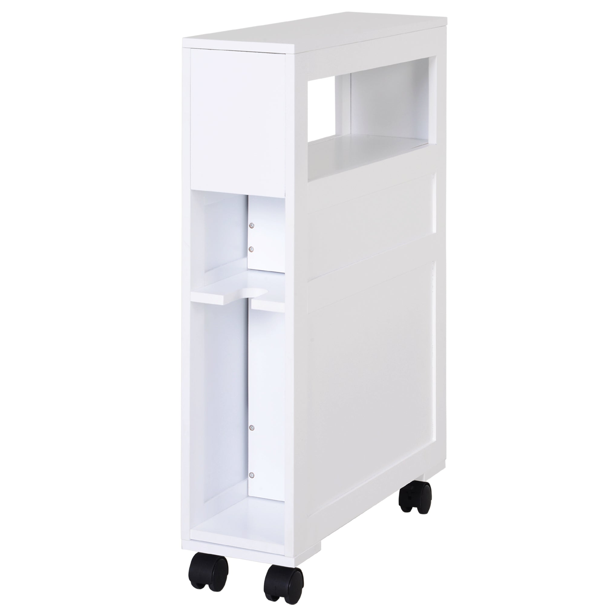 MDF Narrow Rolling Bathroom Side Cabinet White-0