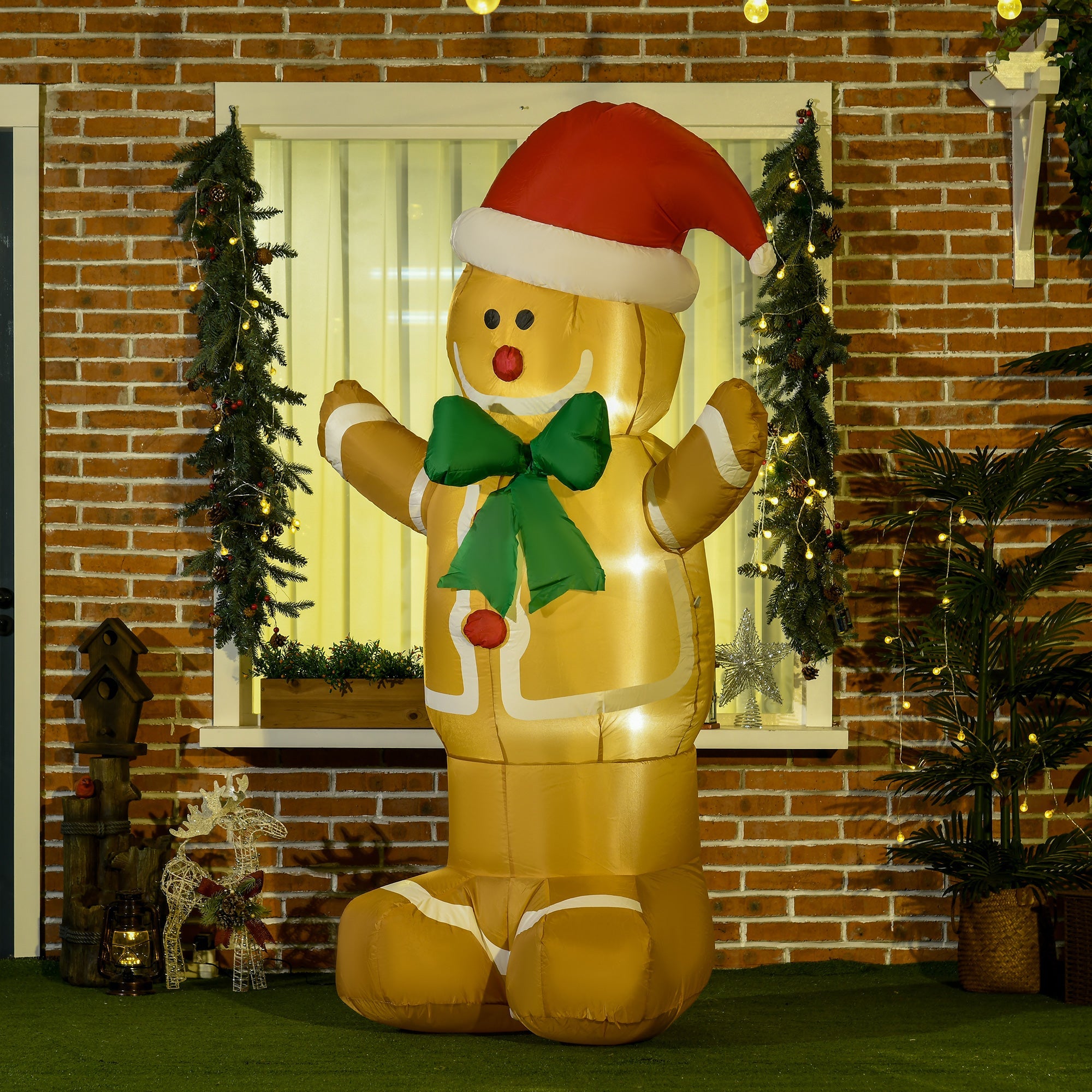 183cm Christmas Inflatable Gingerbread Man Holiday Yard Lawn Decoration with LED Lights, Indoor Outdoor Blow Up Decor-1