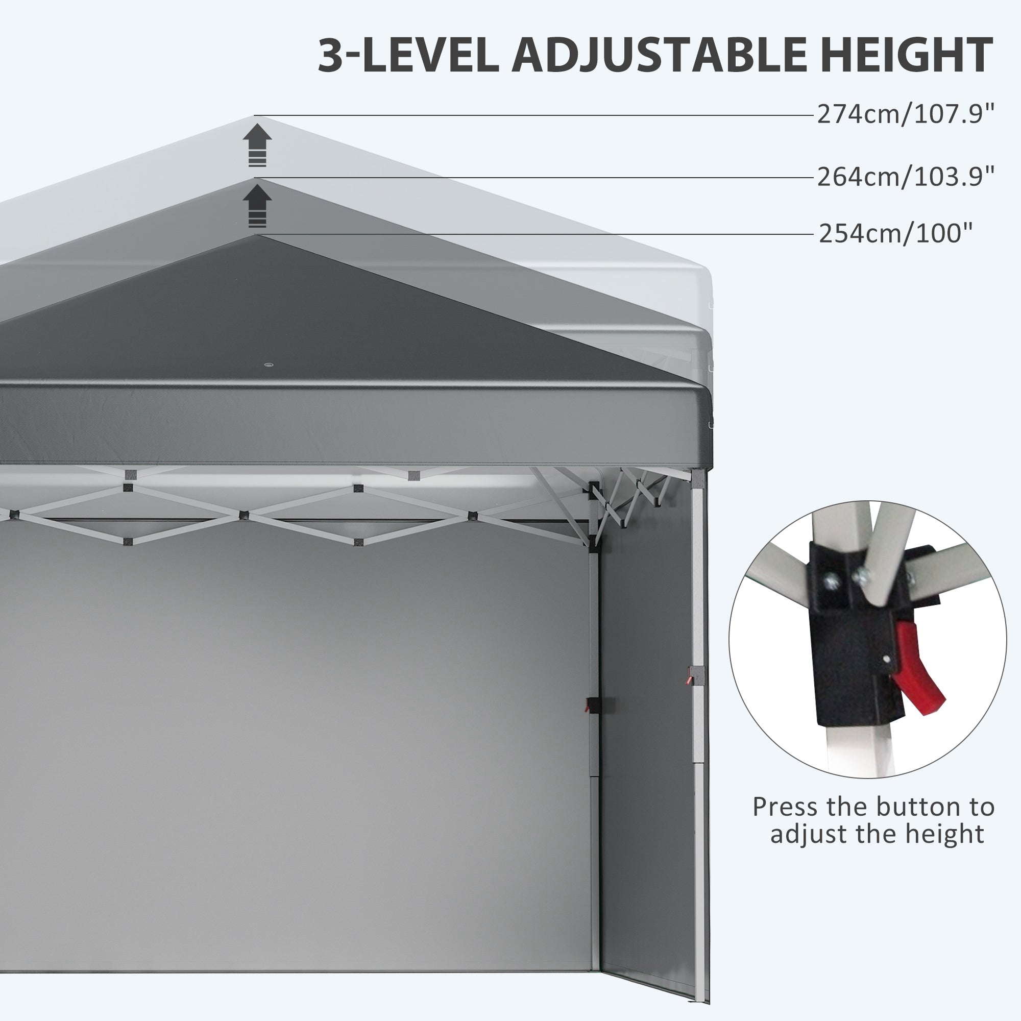 3 x 3 (M) Pop Up Gazebo with 2 Sidewalls, Leg Weight Bags and Carry Bag, Height Adjustable Party Tent Event Shelter for Garden, Dark Grey-4