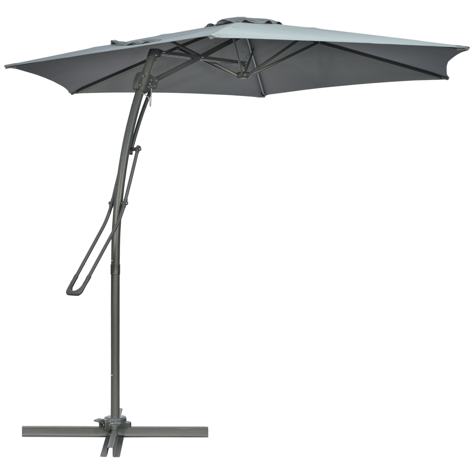 3m Cantilever Parasol with Easy Lever, Patio Umbrella with Crank Handle, Cross Base and 6 Metal Ribs, Outdoor Sun Shades for Garden, Grey-0