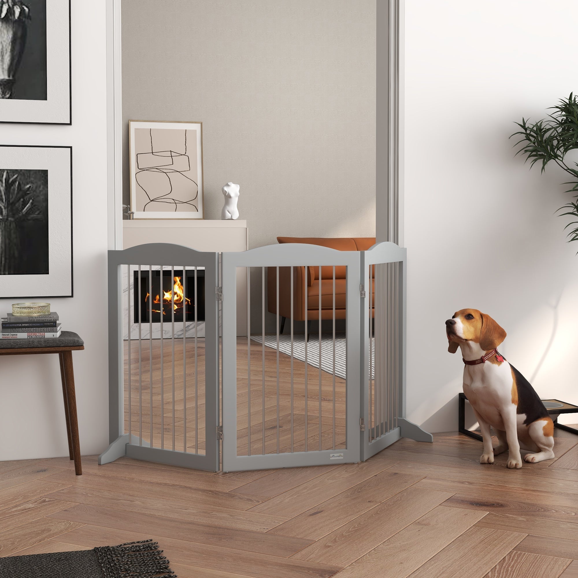 Foldable Dog Gate, Freestanding Pet Gate, with Two Support Feet, for Staircases, Hallways, Doorways - Grey-1