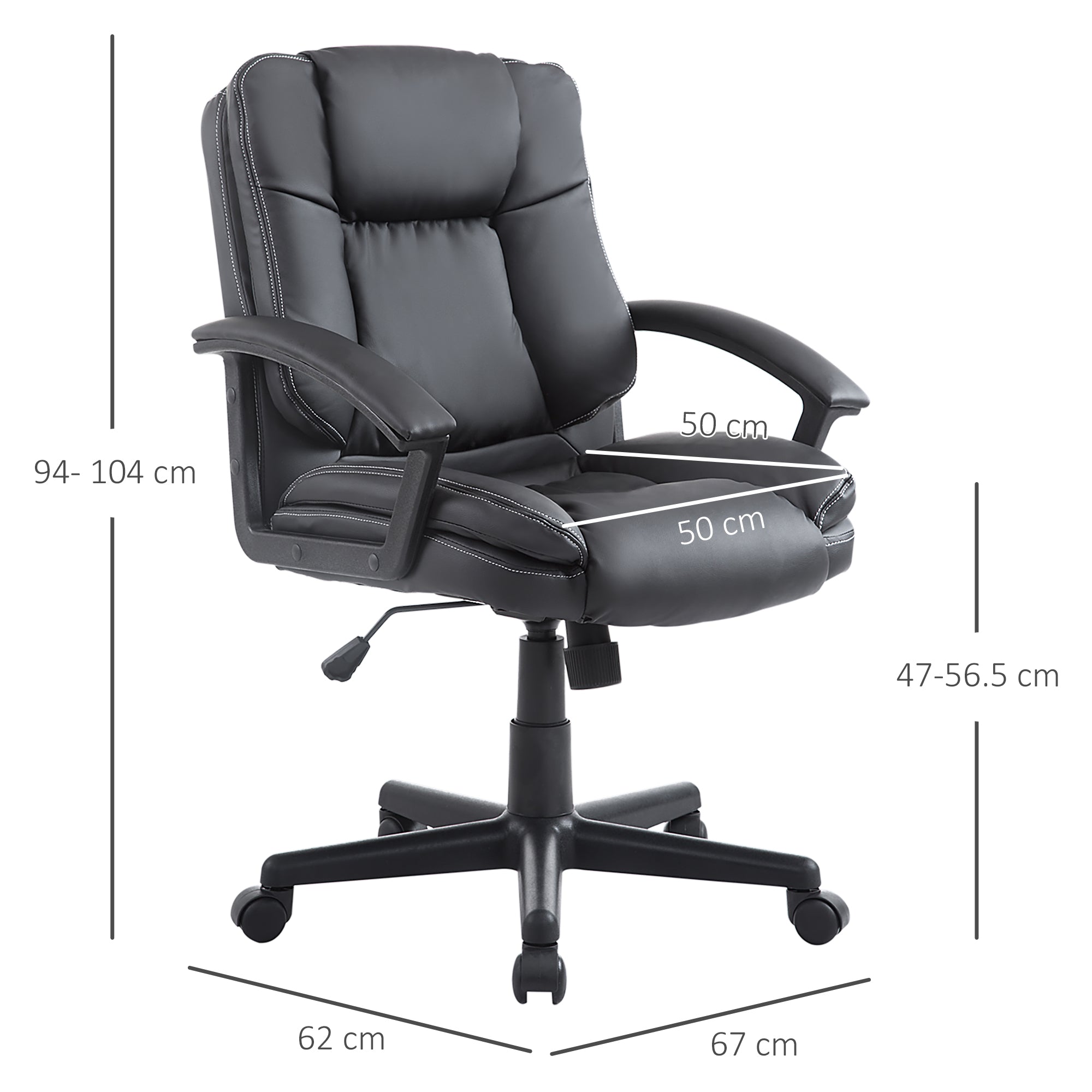 Swivel Executive Office Chair Mid Back Faux Leather Computer Desk Chair for Home with Double-Tier Padding, Arm, Wheels, Black-2
