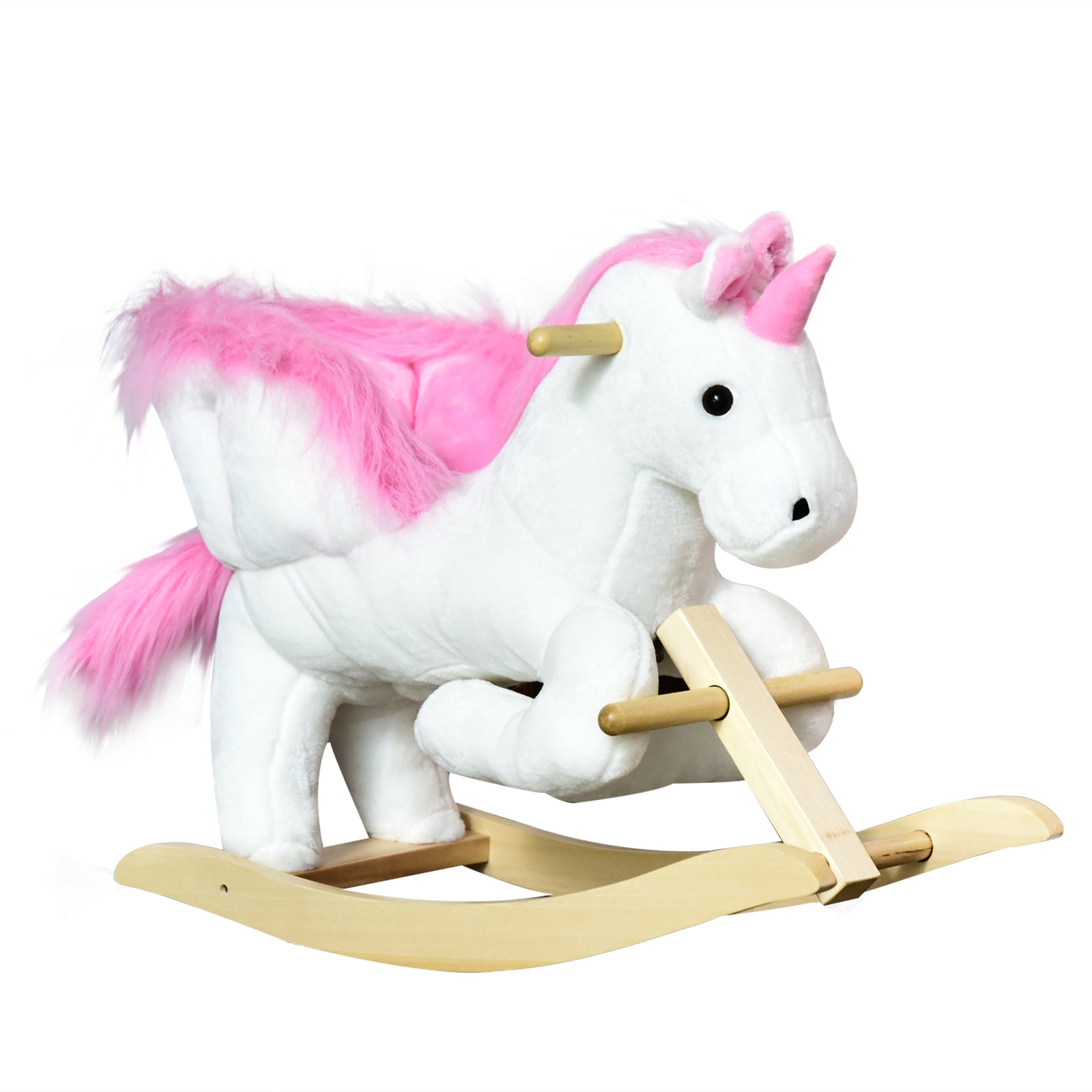 Unicorn Rocking Horse Kids Wooden Ride On Plush Toy w/ Music-0