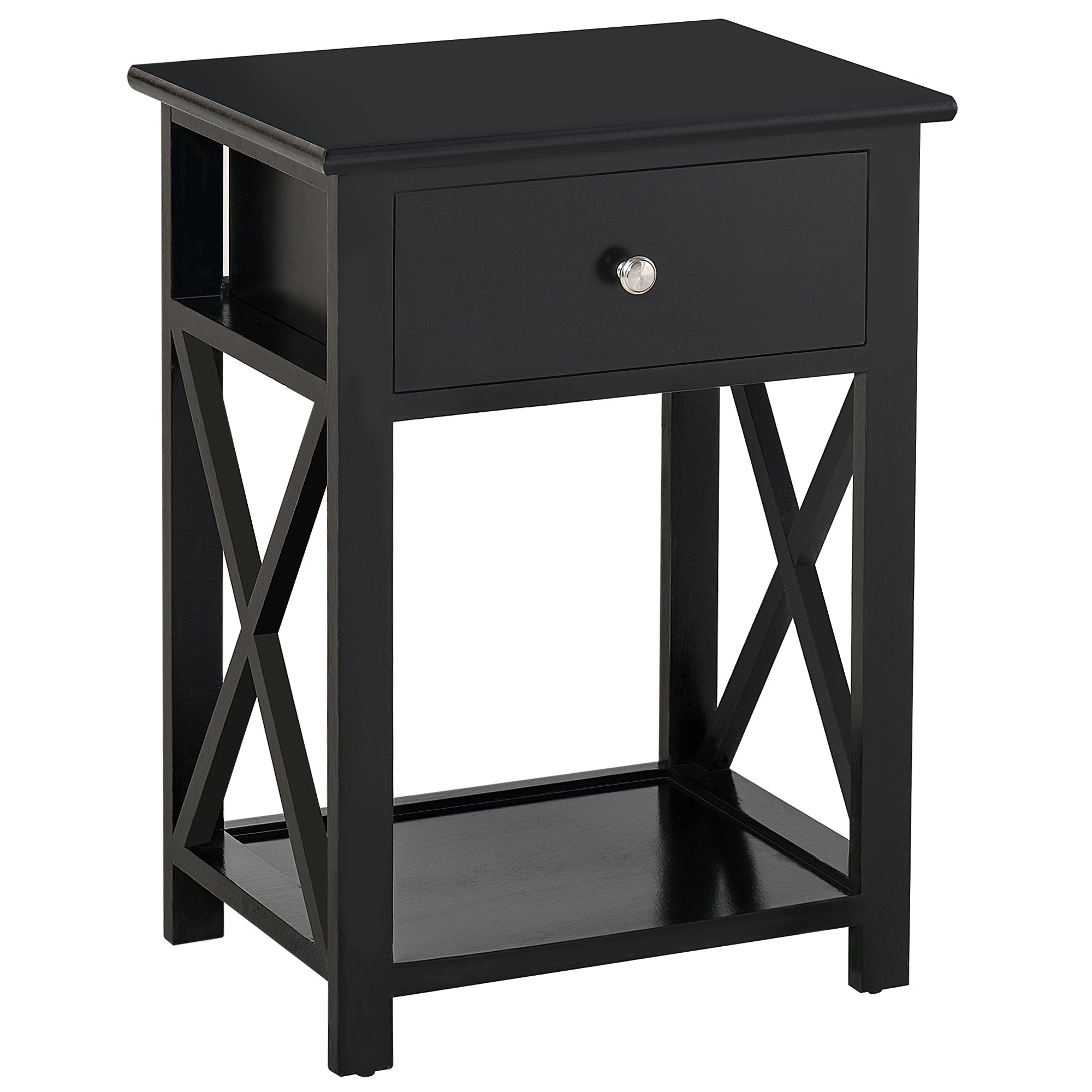 Traditional Accent End Table With 1 Drawer,X Bar Bottom Storage Shelf, for Living Room Bedroom Room 40L x 30W x 55H cm - Black-0