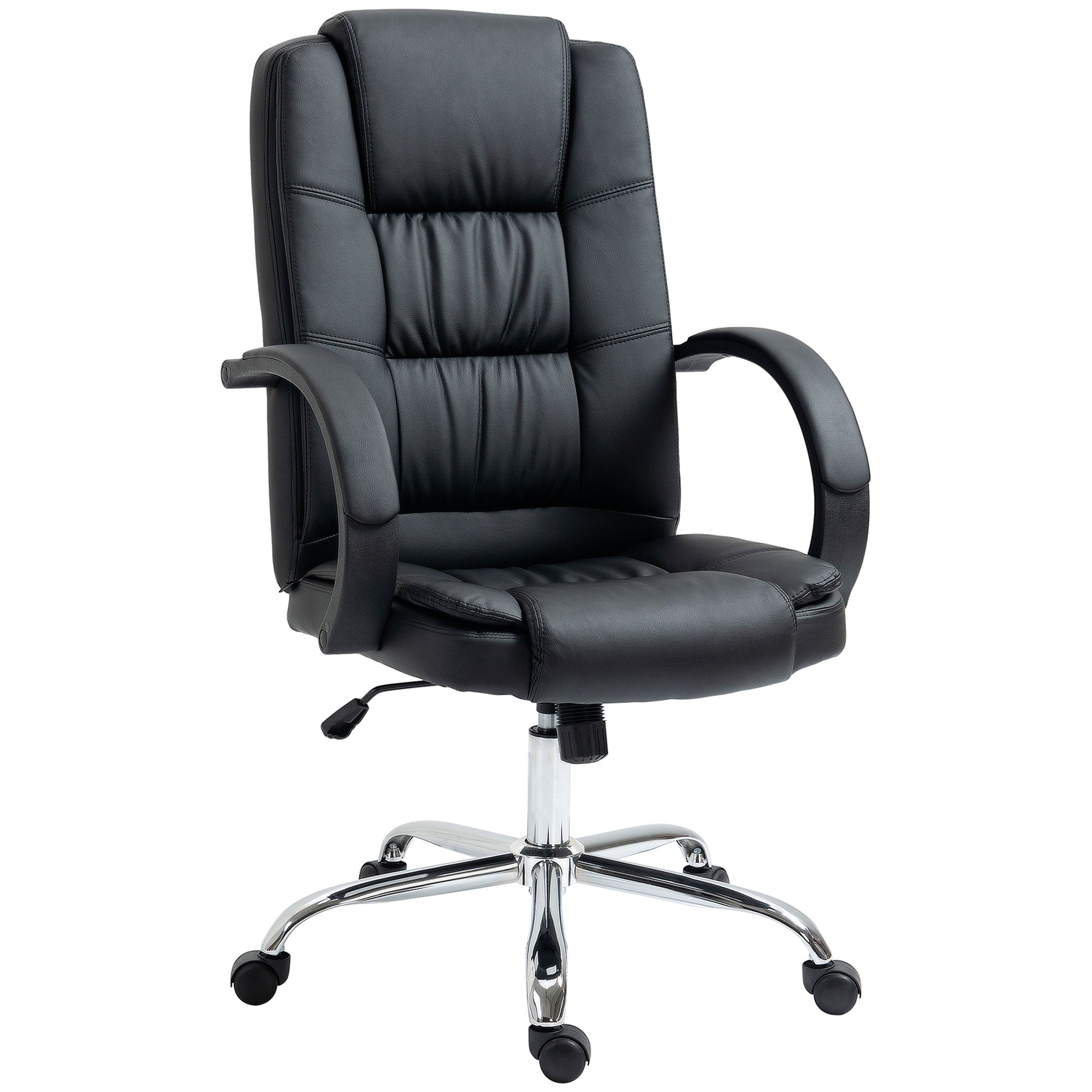 High Back Swivel Chair, PU Leather Executive Office Chair with Padded Armrests, Adjustable Height, Tilt Function, Black-0