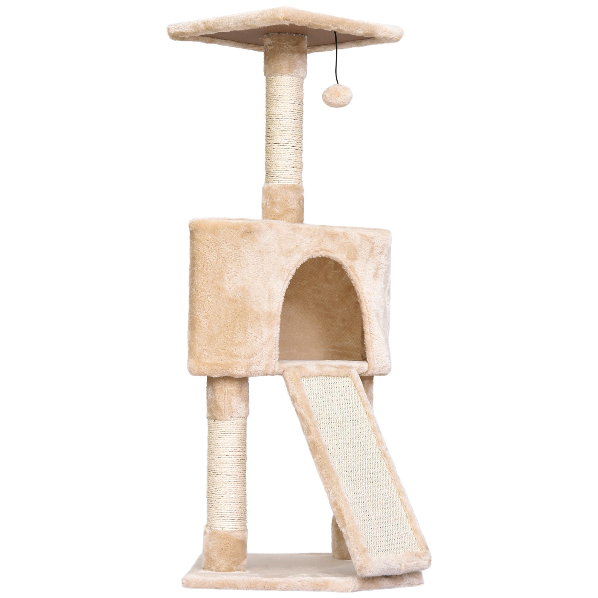 Cats 3-Tier Sisal Rope Scratching Post w/ Dangle Toy Beige-0
