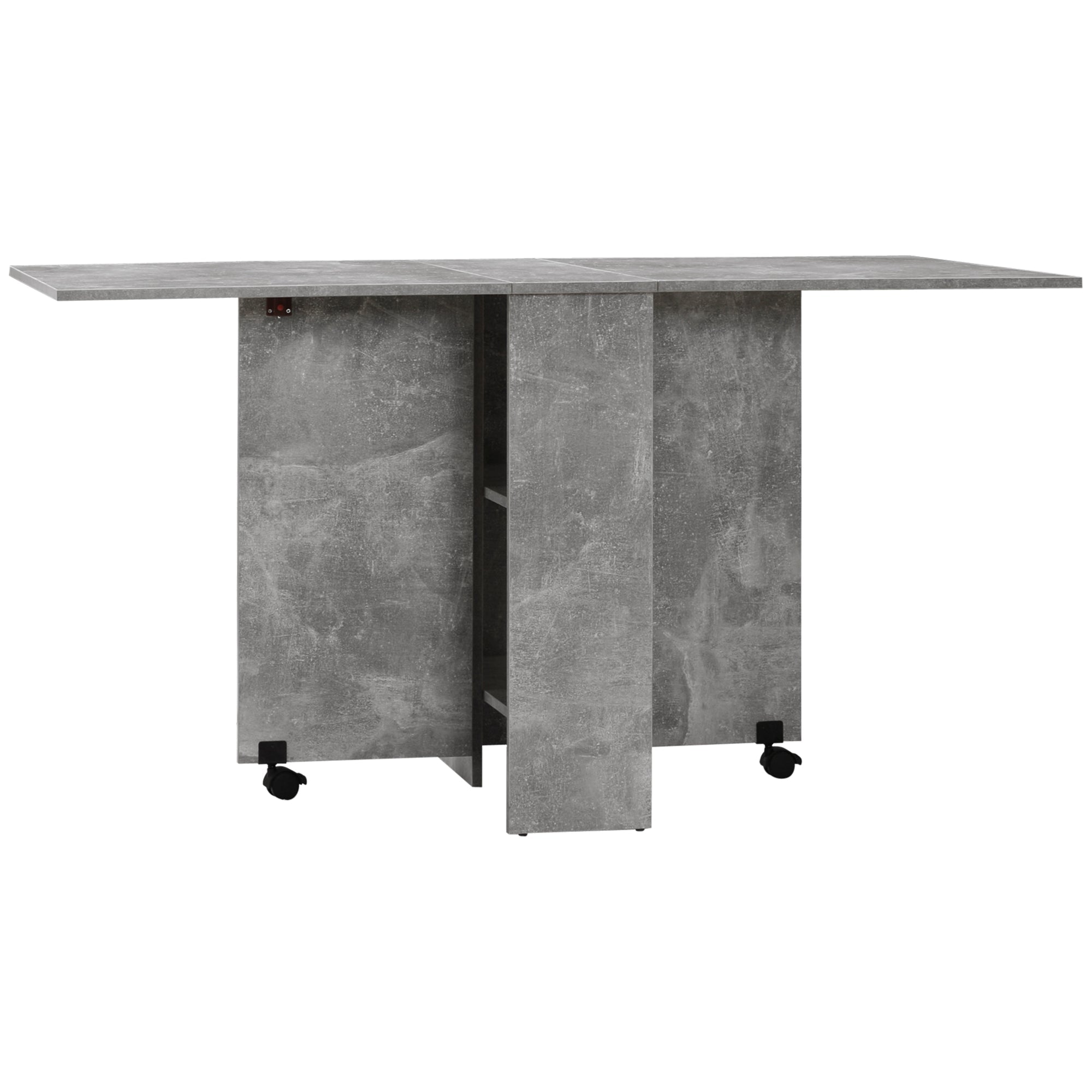 Folding Dining Table, Drop Leaf Table for Small Spaces with 2-tier Shelves, Small Kitchen Table with Rolling Casters, Cement Grey-0