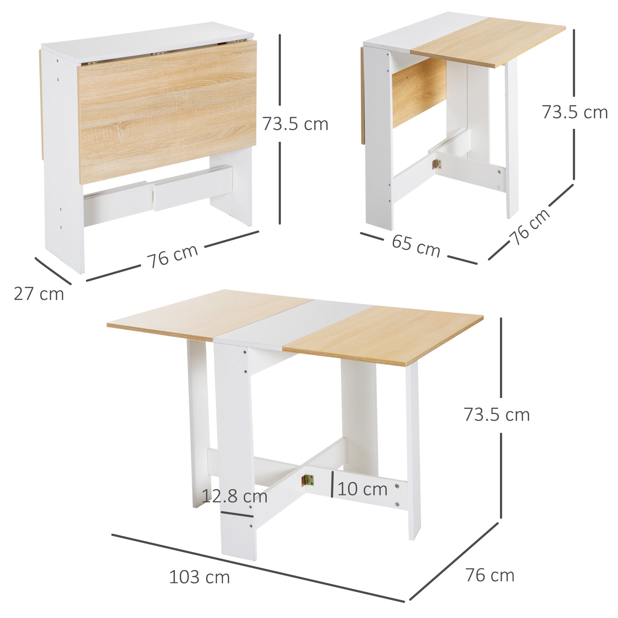 Particle Board Wooden Foldable Dining Table Writing Computer Desk PC Workstation Space Saving Home Office Oak & White-2