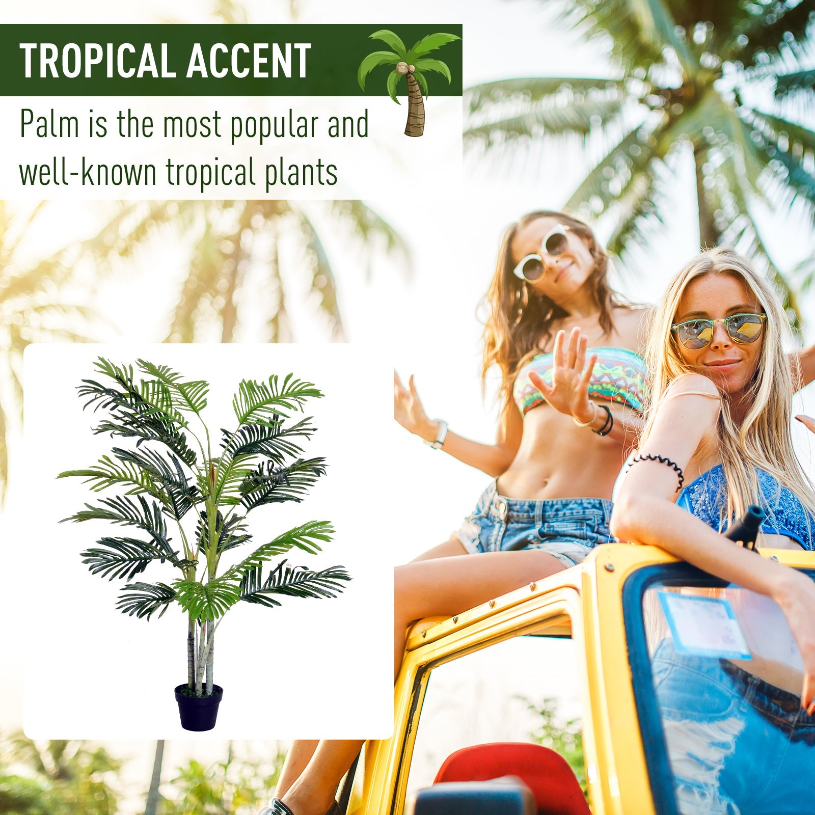 150cm(5ft) Artificial Palm Tree Decorative Indoor Faux Green Plant w/Leaves Home Décor Tropical Potted Home Office-3