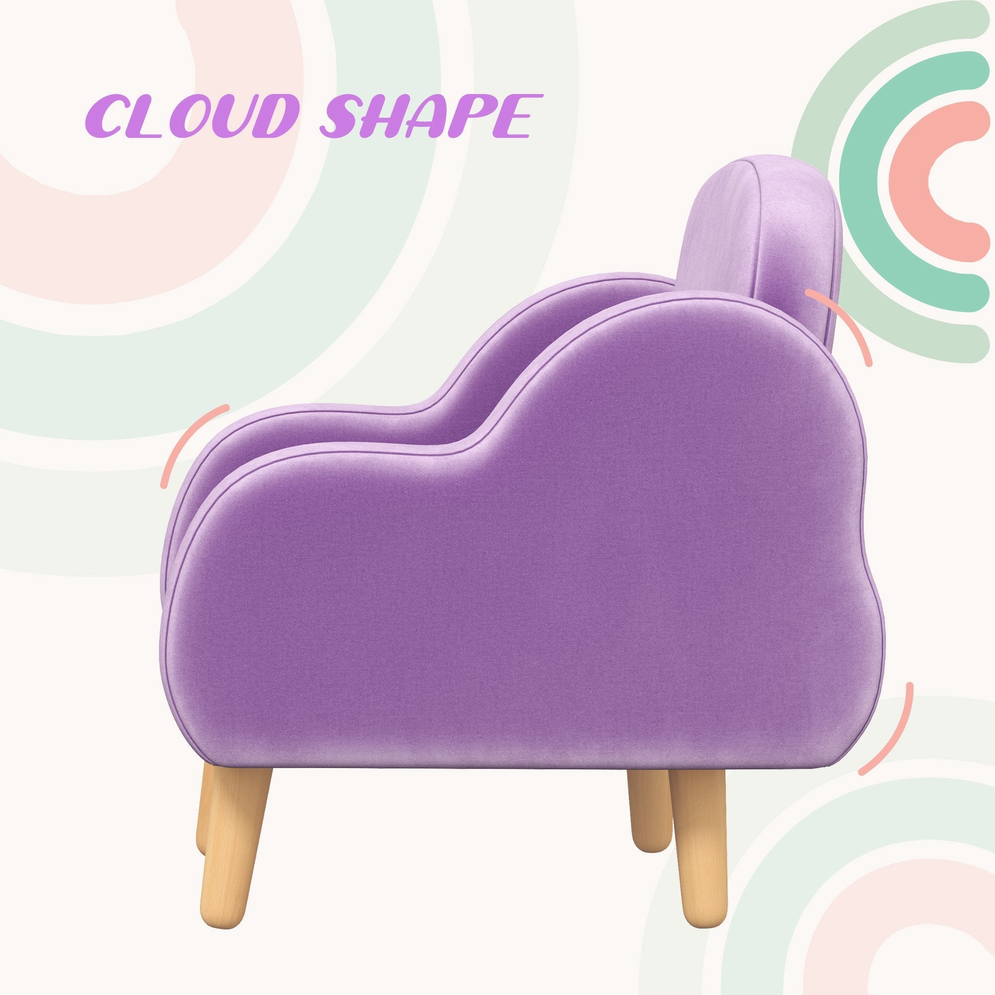 Cloud Shape Toddler Armchair, Ergonomically Designed Kids Chair, Comfy Children Playroom Mini Sofa for Relaxing, for Ages 1.5-5 Years - Purple-3
