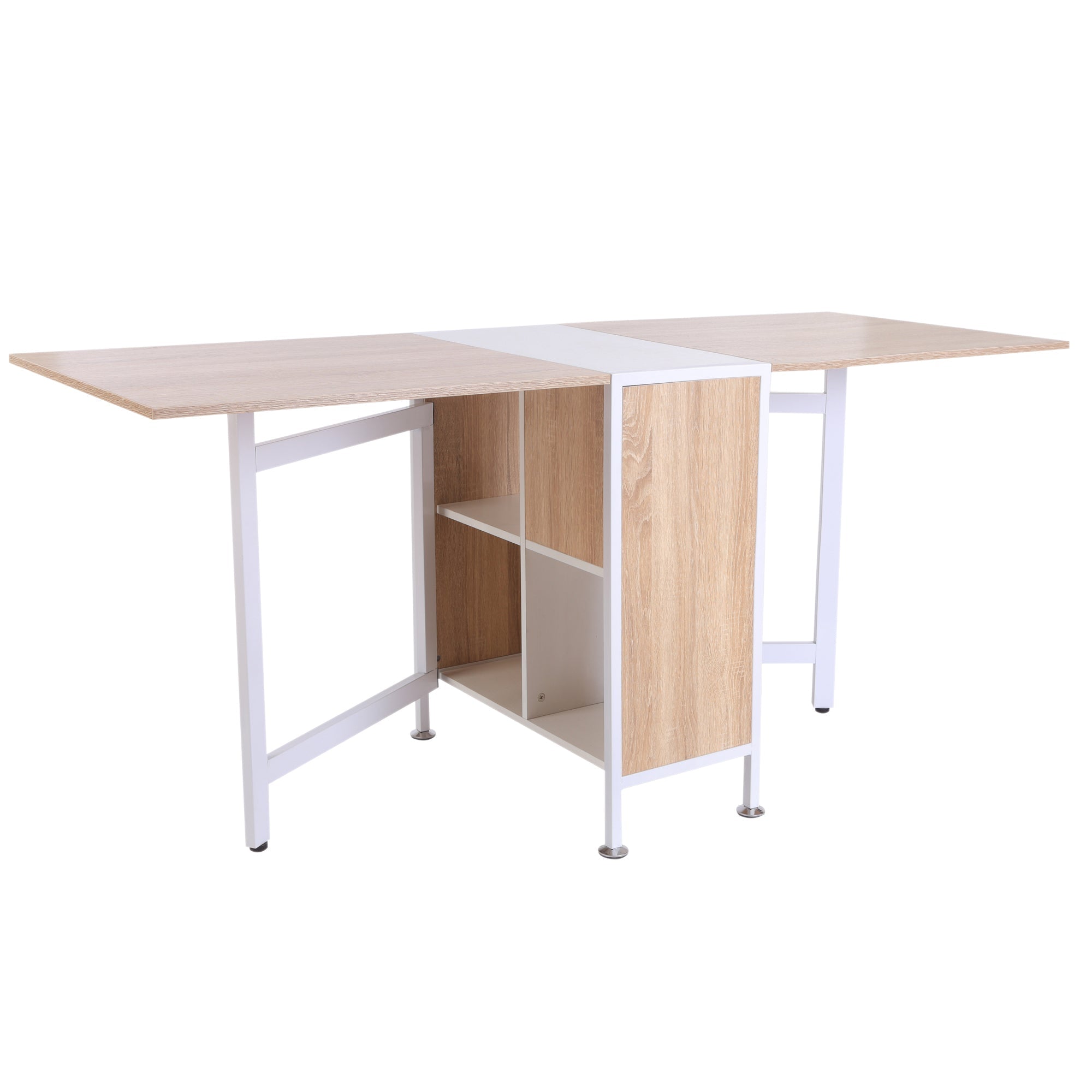 Foldable Dining Table Folding Workstation for Small Space with Storage Shelves Cubes Oak & White-1