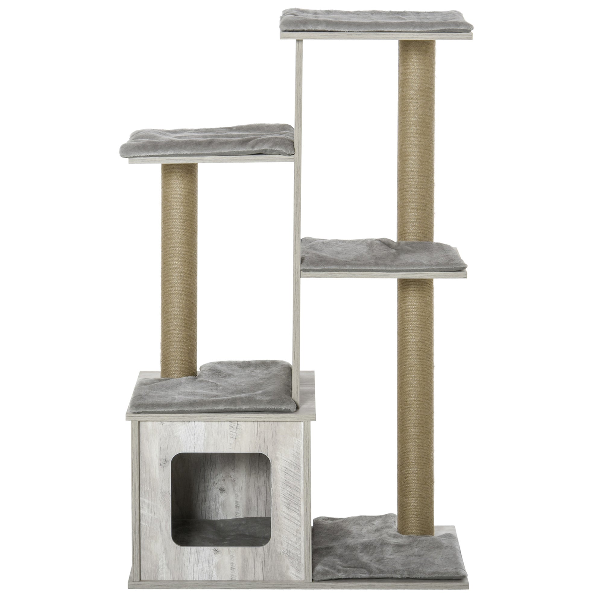 114cm Cat Tree for Indoor Large Cats Condo Jute Scratching Post Cat Tower Kitten Play House Activity Center Furniture Grey-0