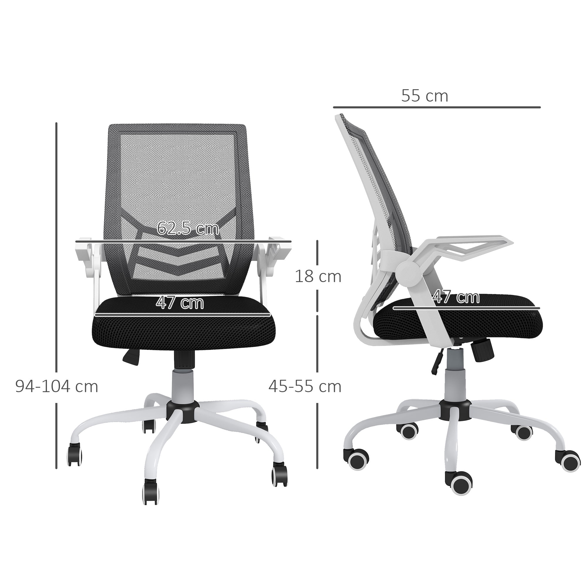 Mesh Office Chair, Computer Desk Chair with Flip-up Armrests, Lumbar Back Support and Swivel Wheels, Black-2