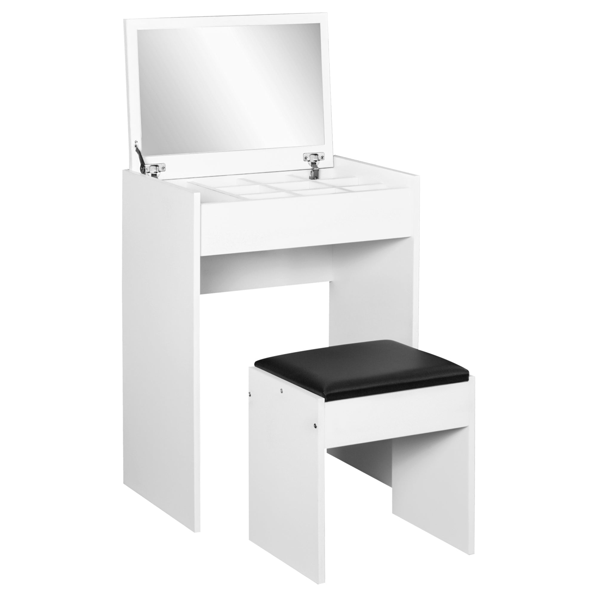 Dressing Table Set Padded Stool Dresser with Flip-up Mirror Multi-purpose - White-1