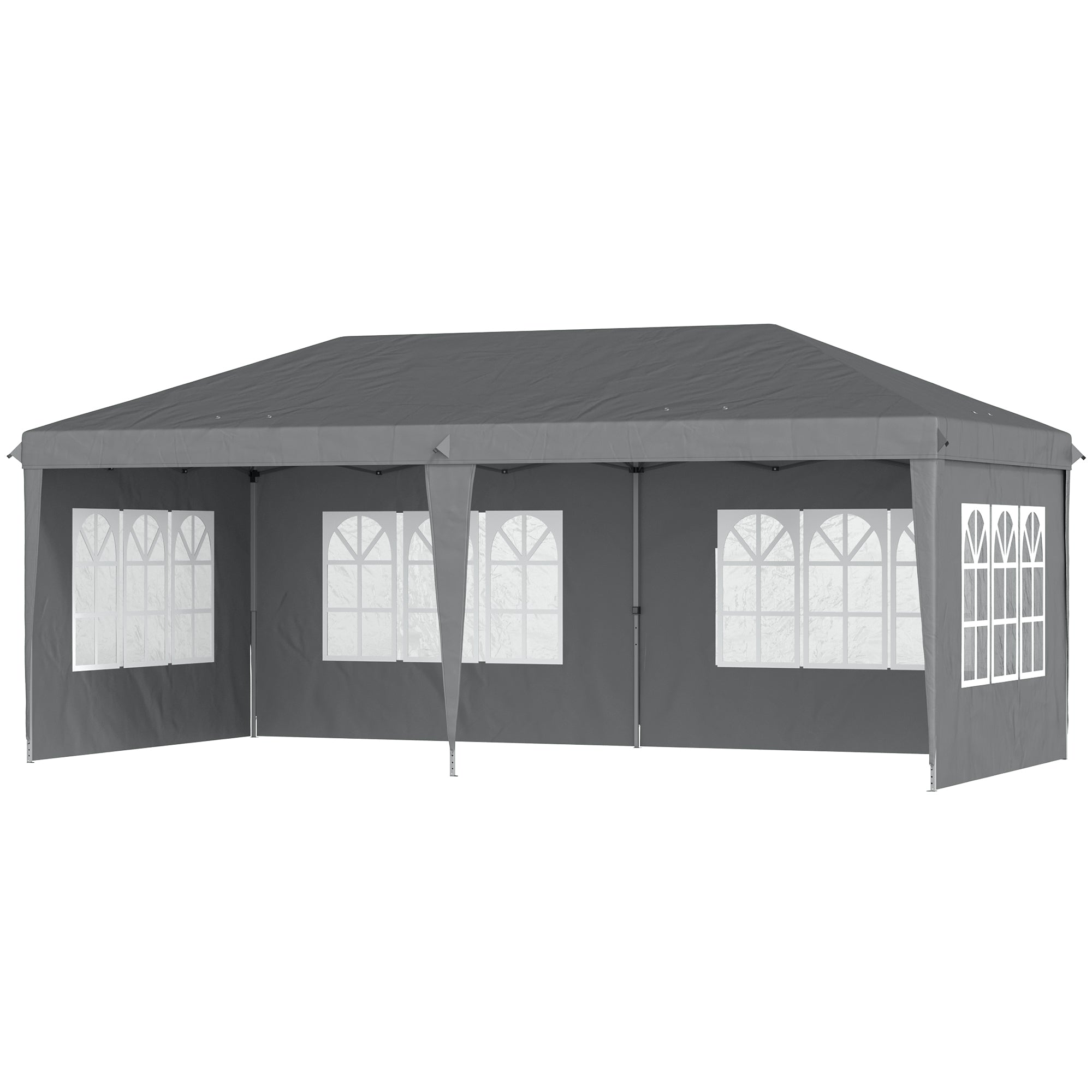 3 x 6m Pop Up Gazebo, Height Adjustable Marquee Party Tent with Sidewalls and Storage Bag, Grey-0