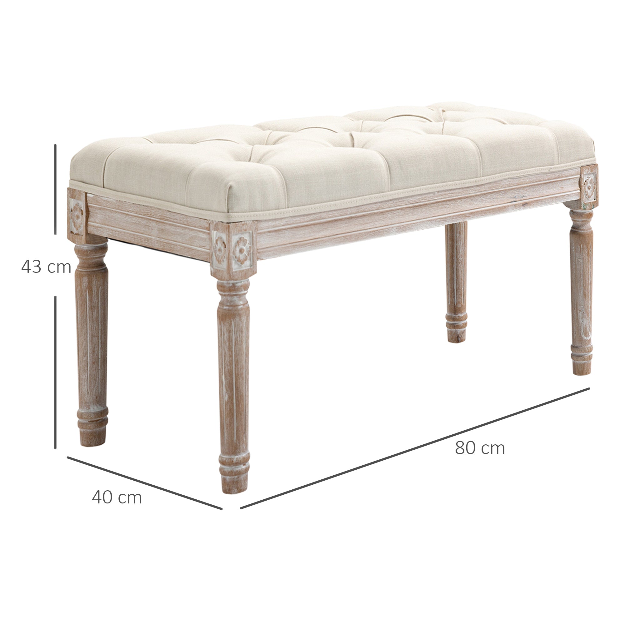 Accent Bench Tufted Upholstered Foot Stool Linen-Touch Fabric Ottoman for Living Room, Bedroom, Hallway, Beige-2