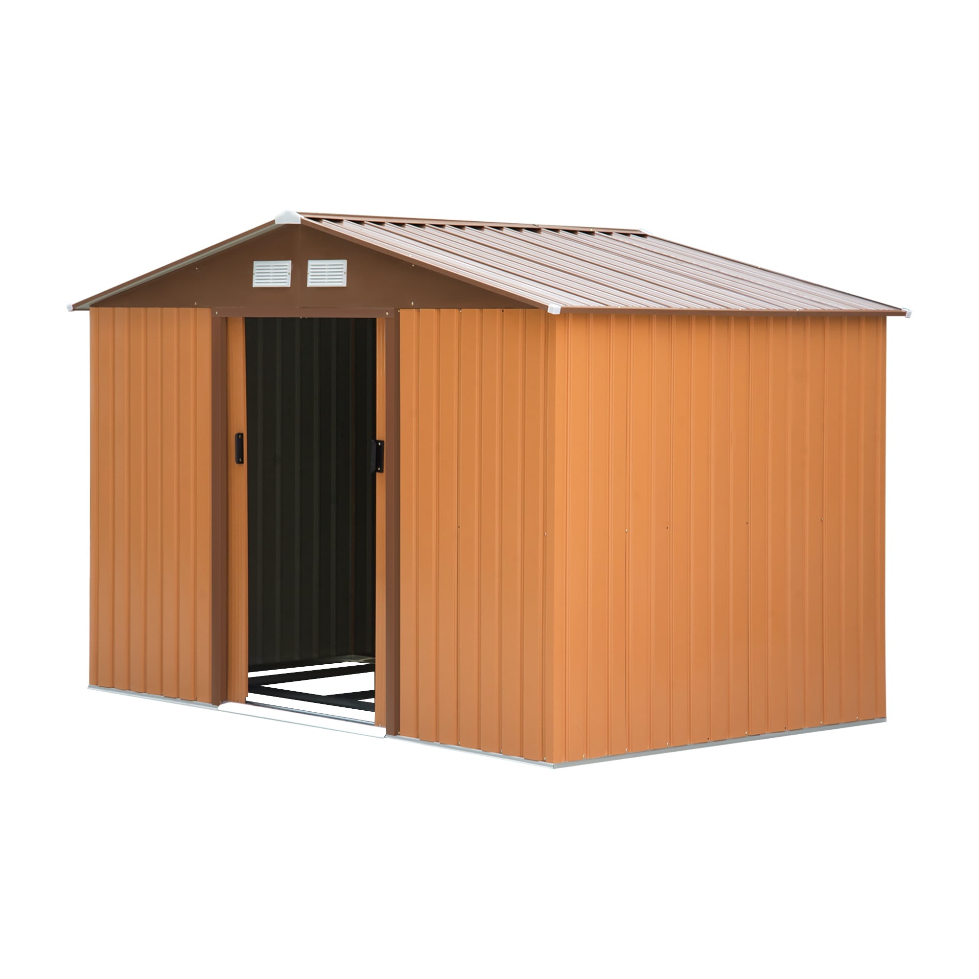 9 x 6FT Garden Metal Storage Shed Outdoor Storage Shed with Foundation Ventilation & Doors, Yellow-1