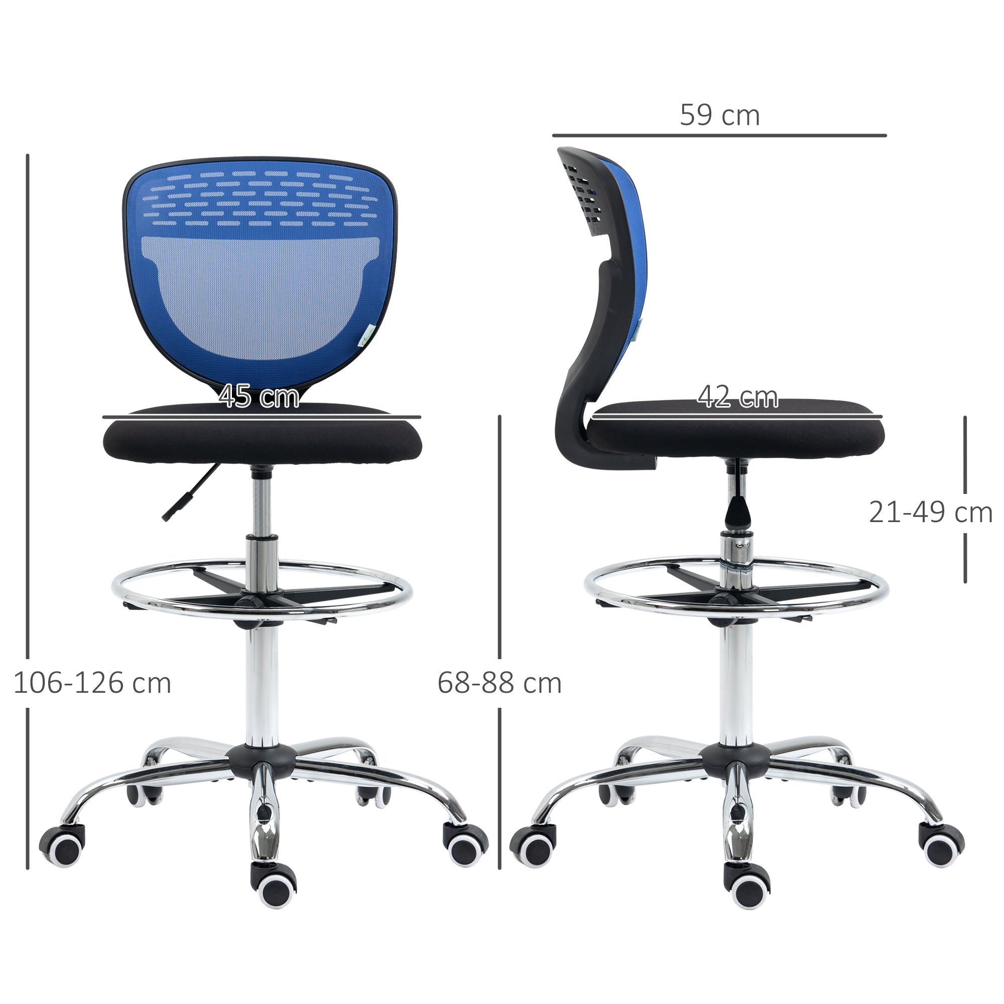 Drafting Chair, Swivel Office Draughtsman Chair, Mesh Standing Desk Chair with Lumbar Support, Adjustable Foot Ring, Armless, Dark Blue-2