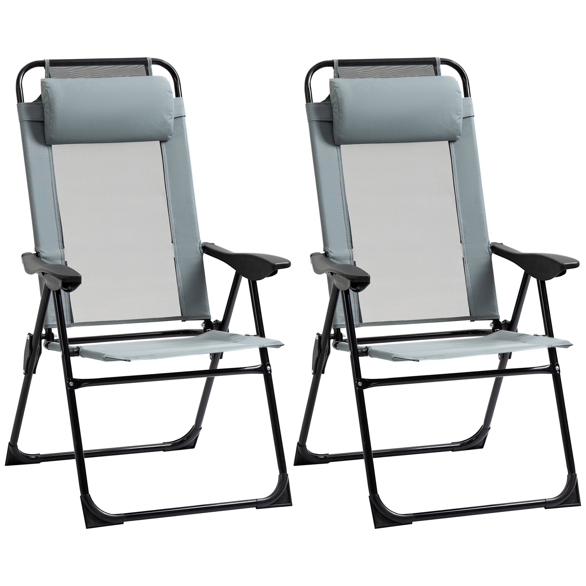 Set of 2 Portable Folding Recliner Chair Outdoor Patio Chaise Lounge Chair with Adjustable Backrest, Grey-1
