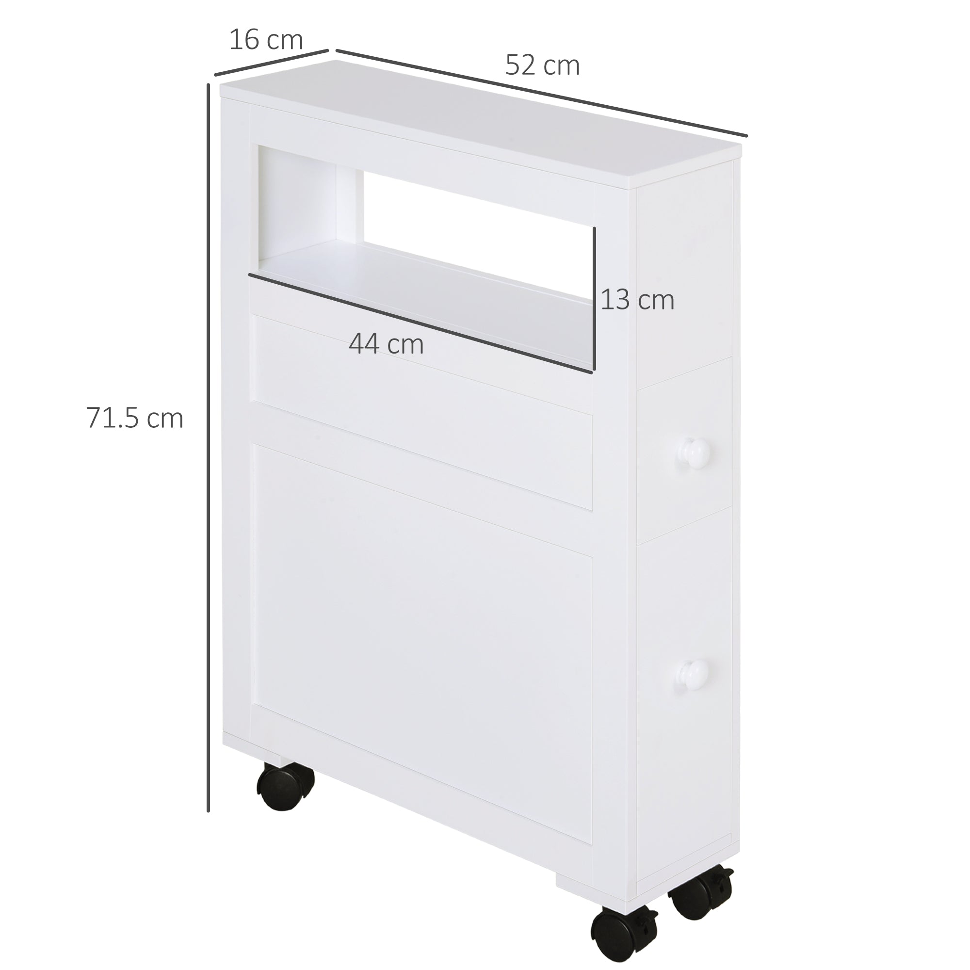 MDF Narrow Rolling Bathroom Side Cabinet White-2