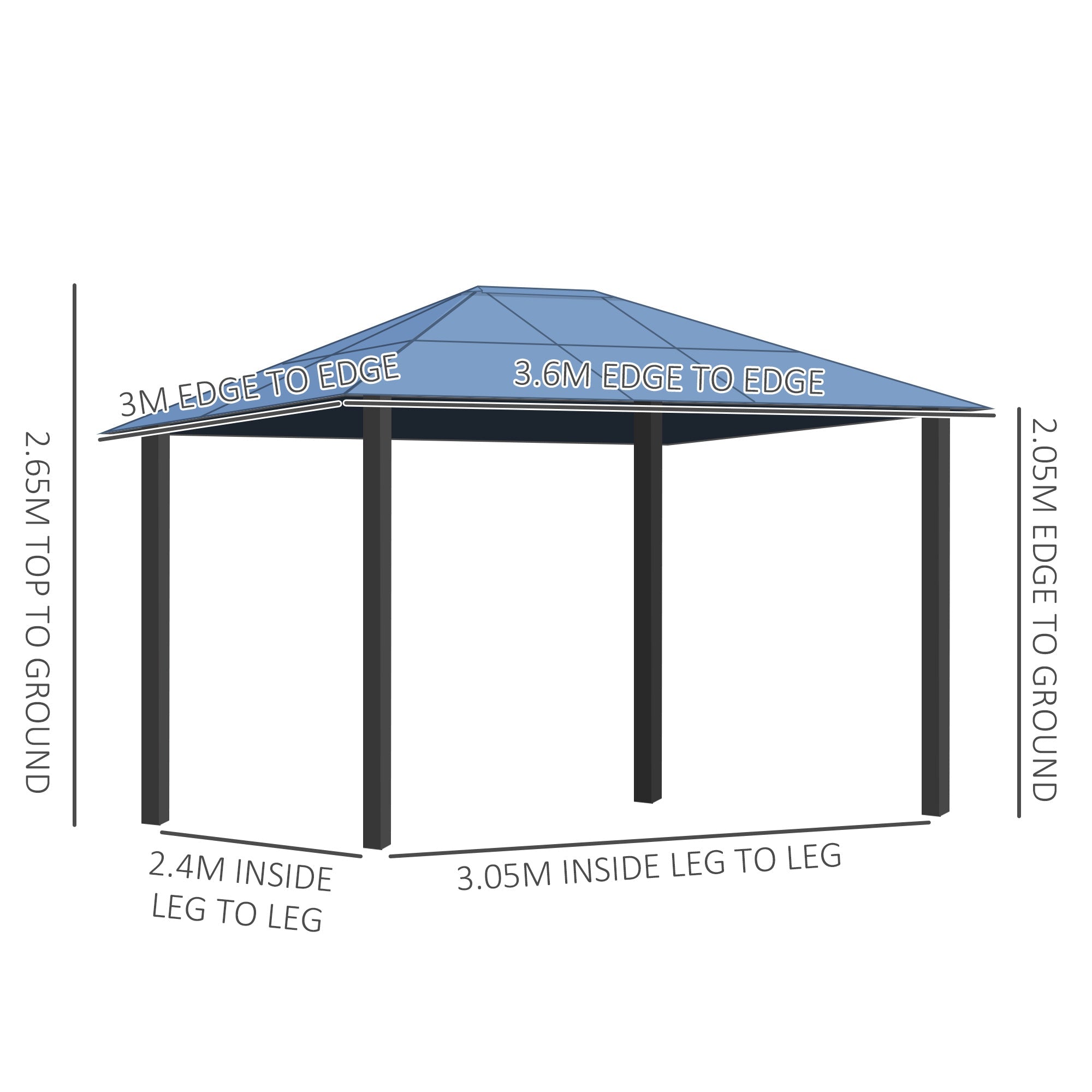 3.6 x 3(m) Polycarbonate Hardtop Gazebo with LED Solar Light and Aluminium Frame, Garden Pavilion with Mosquito Netting and Curtains-2