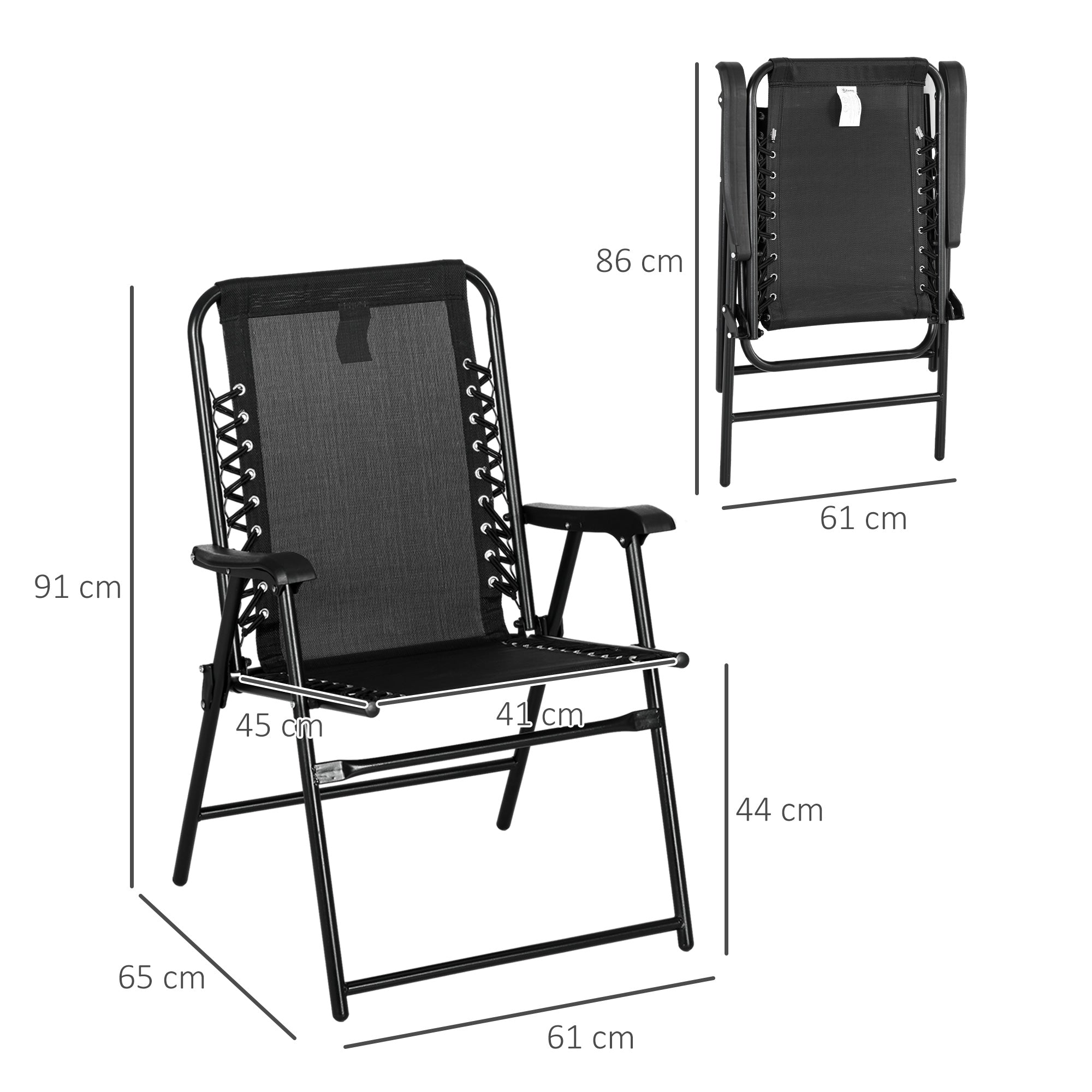 2 Pcs Patio Folding Chair Set, Outdoor Portable Loungers for Camping Pool Beach Deck, Lawn w/ Armrest Steel Frame Black-2