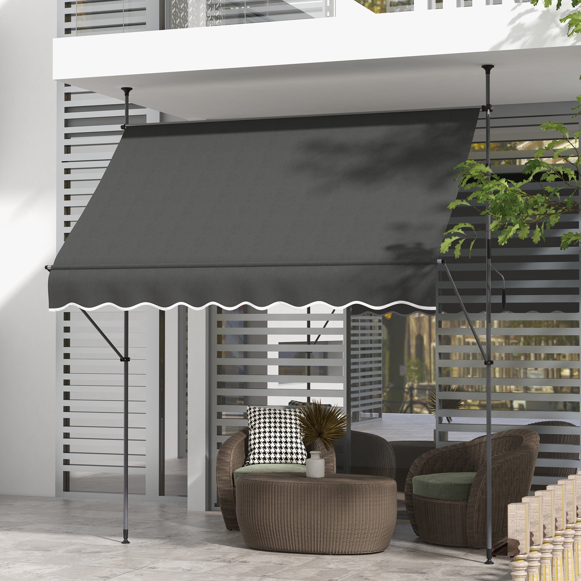 2.5 x 1.2m Retractable Awning, Free Standing Patio Sun Shade Shelter, UV Resistant, for Window and Door, Dark Grey-1